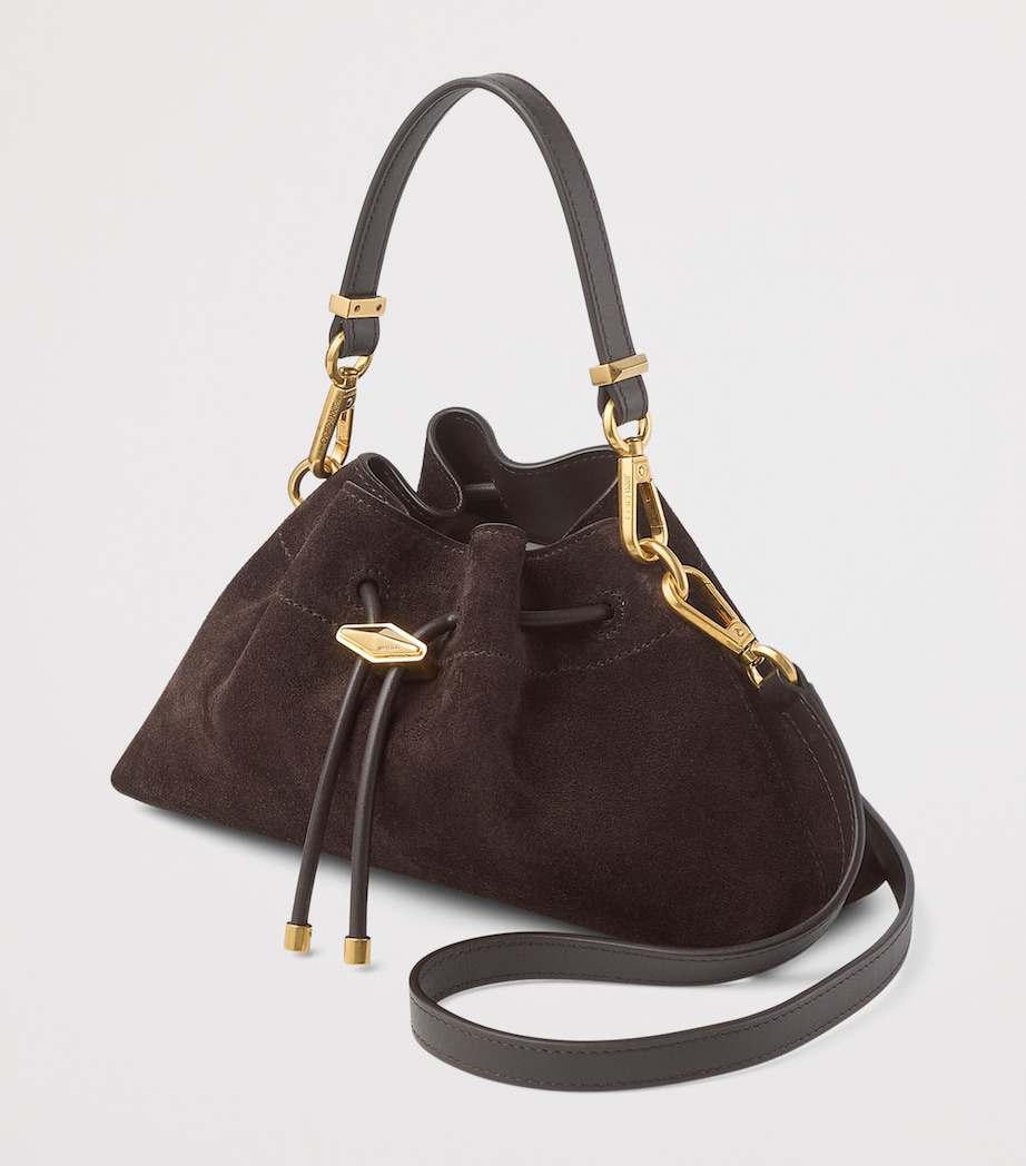 Small Suede Cinch Shoulder Bag COFFEE/GOLD Image 2