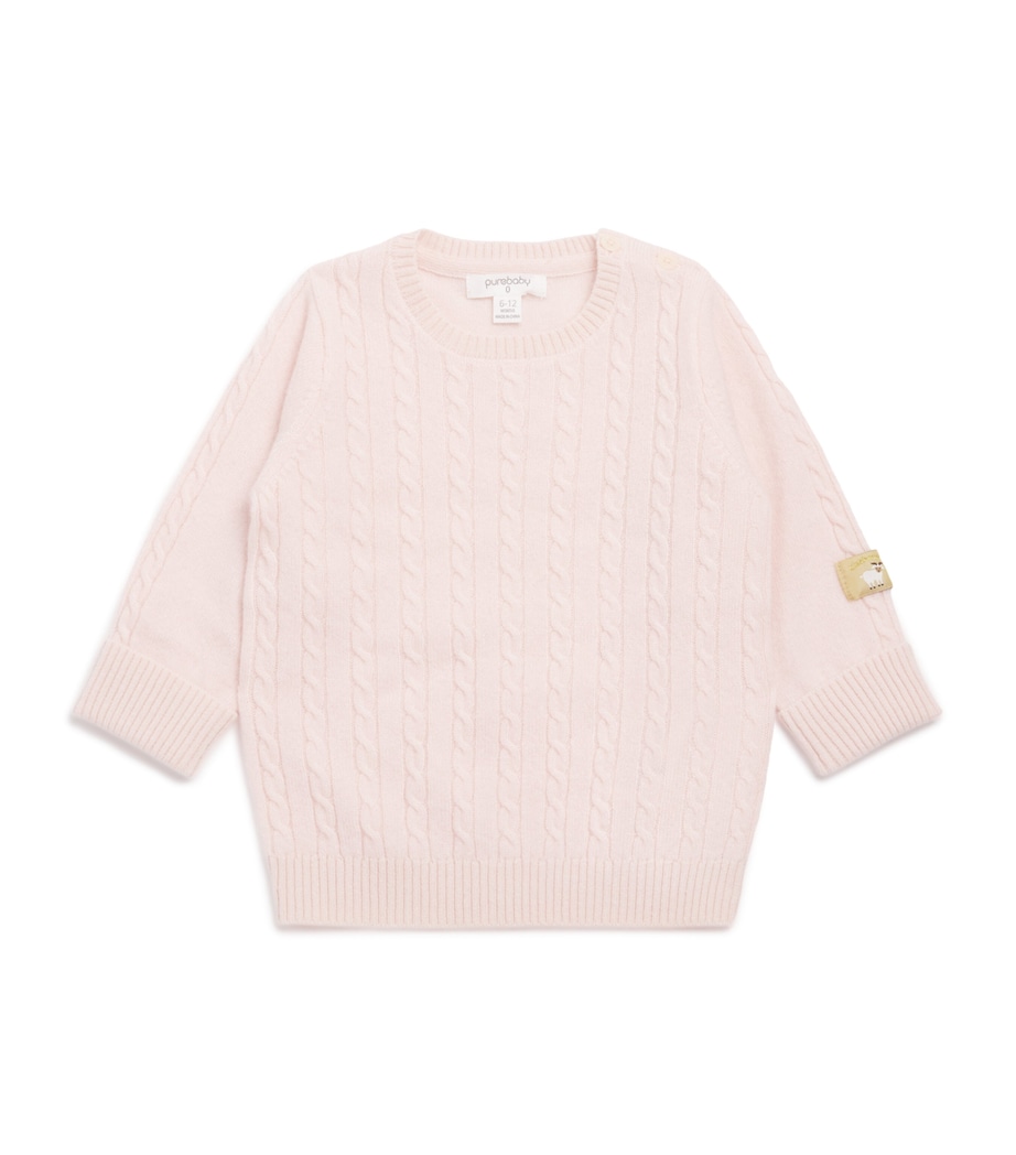 Cashmere Cable-Knit Sweater (0-12 Months) PALE PINK MELANGE Image 1