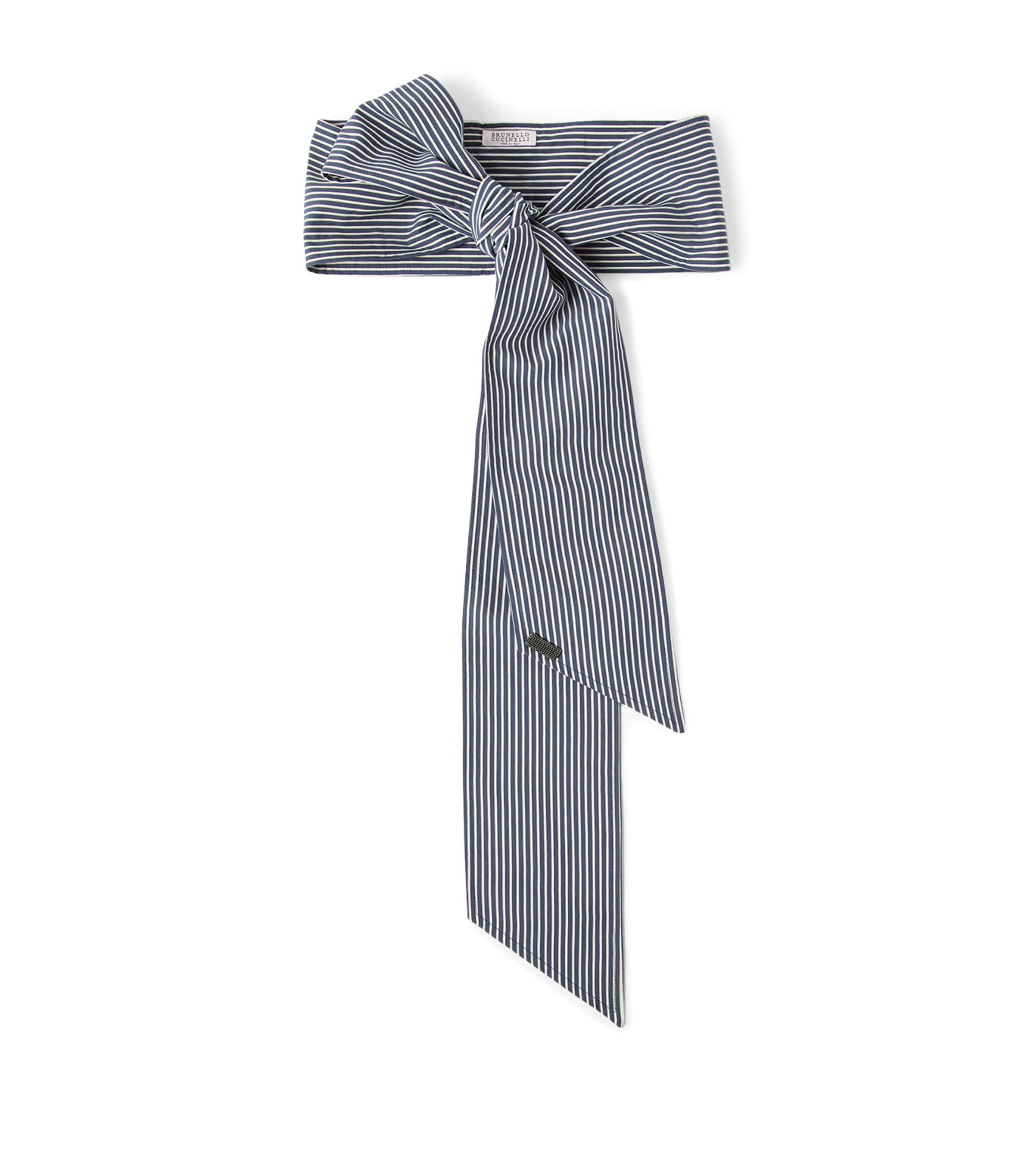 Brunello Cucinelli Techno Cotton Poplin Stripe Monili-trim Foulard In Blue