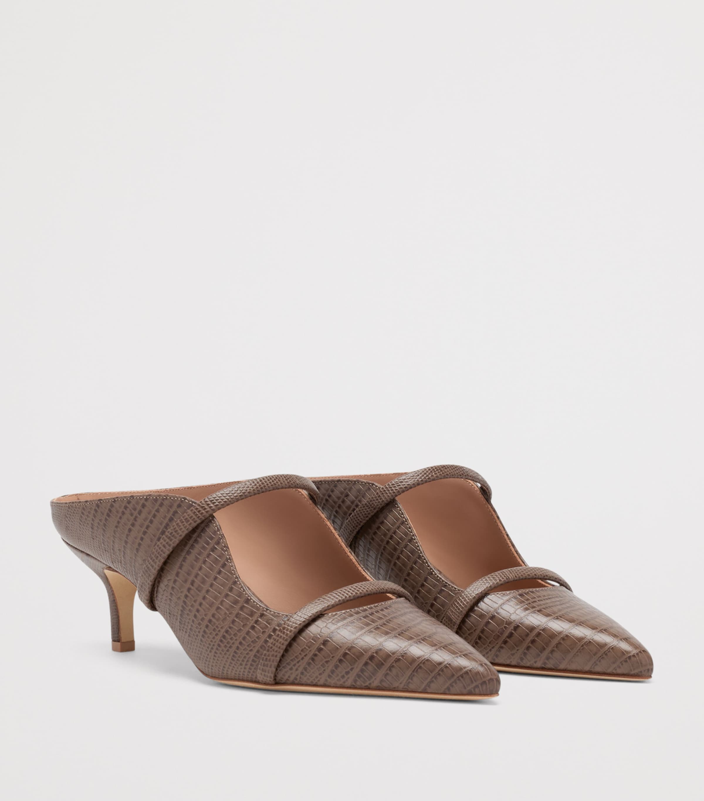 Malone Souliers Croc-Embossed Leather Maureen Heeled Mules 45 Taupe Image 3