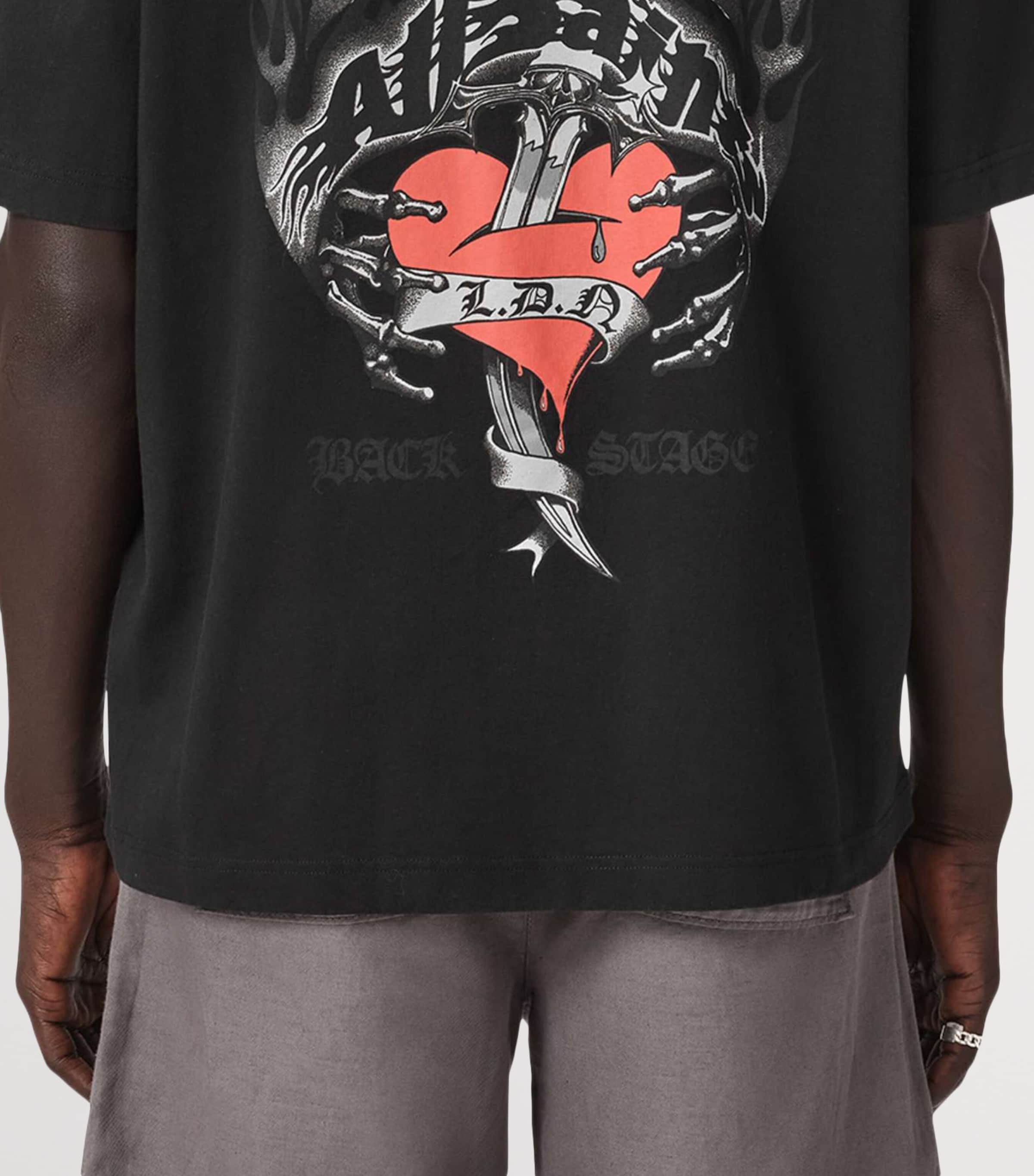 AllSaints Mens Organic Cotton Scimitar T-Shirt Washed Black Image 4