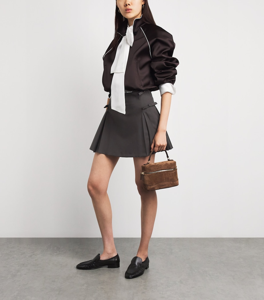 Sandro Paris Womens Side-Bow Pleated Mini Skirt Brown Image 2