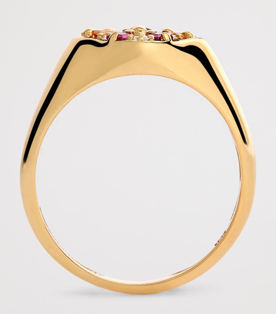 Yellow Gold, Diamond and Rainbow Sapphire La Fantaisie Signet Ring (Size 5) 18K YG/RS Image 3