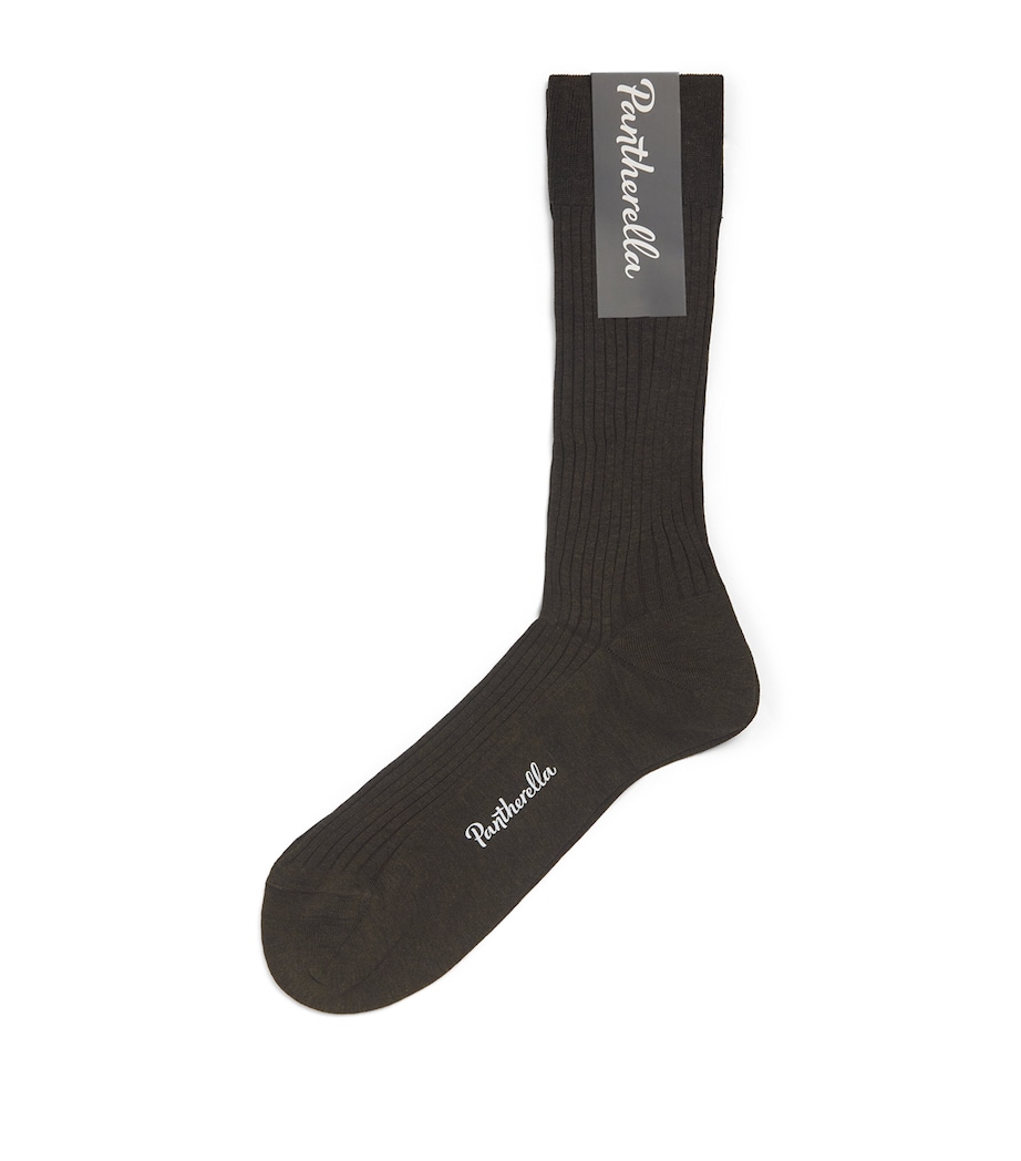 Pantherella Mens Ribbed Danvers Socks Dark Brown Mix Image 1