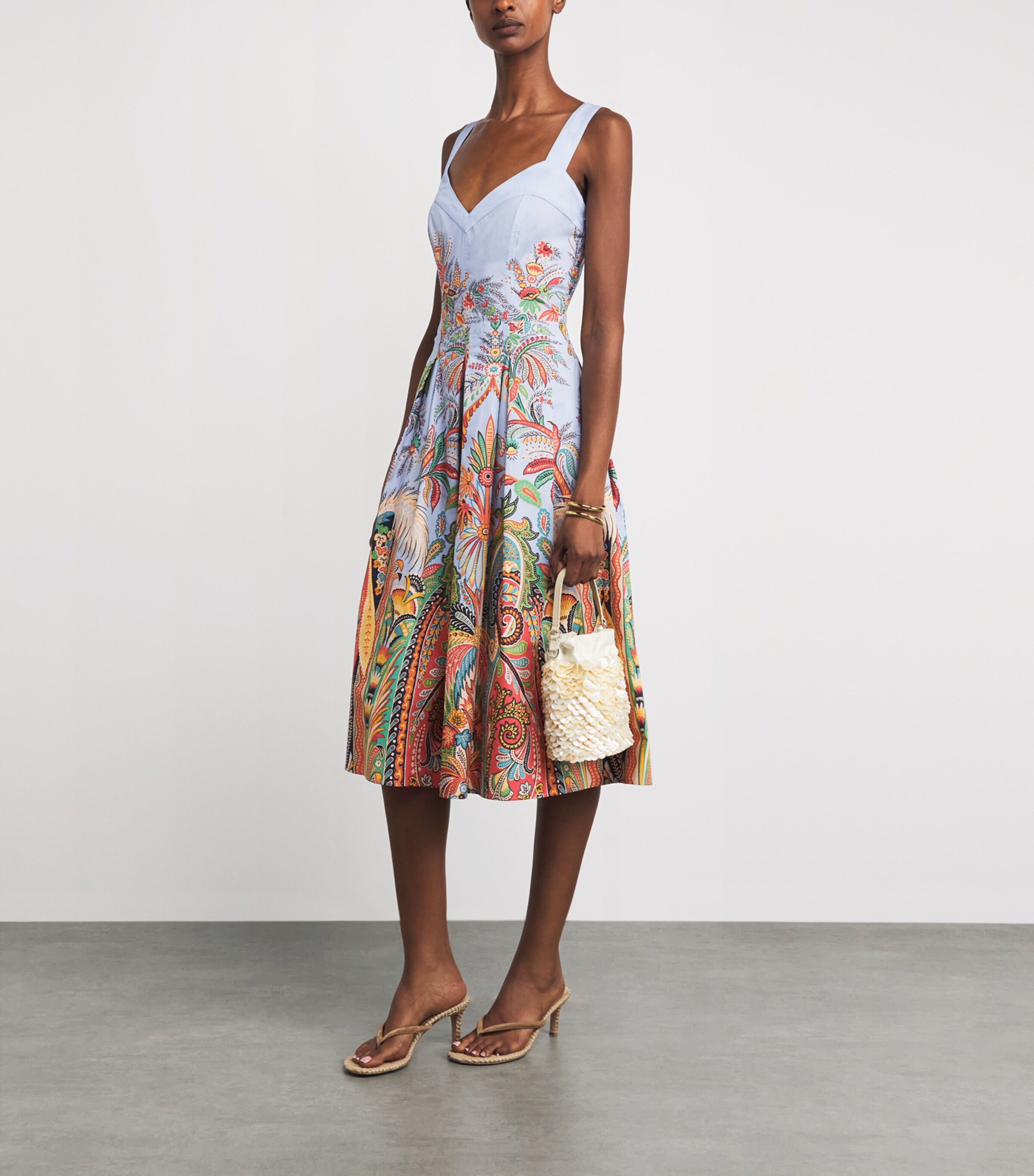 Etro Womens Paisley Pleated Midi Dress Prnt/pl Blu Bs Image 2