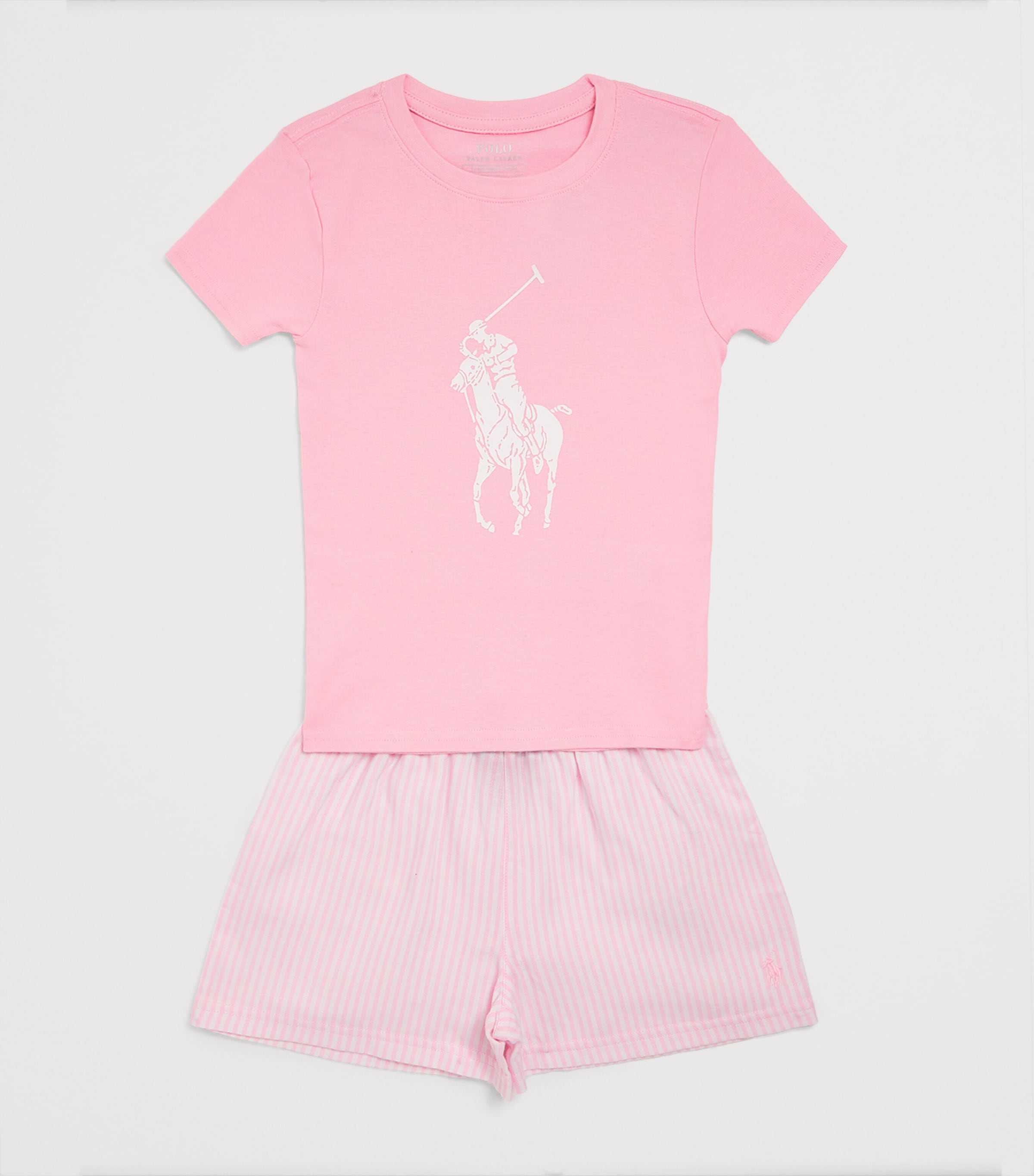 Polo Pony T-Shirt and Shorts Pyjama Set (7-12 Years) W2QWHITE/CARMEL PINK Image 3