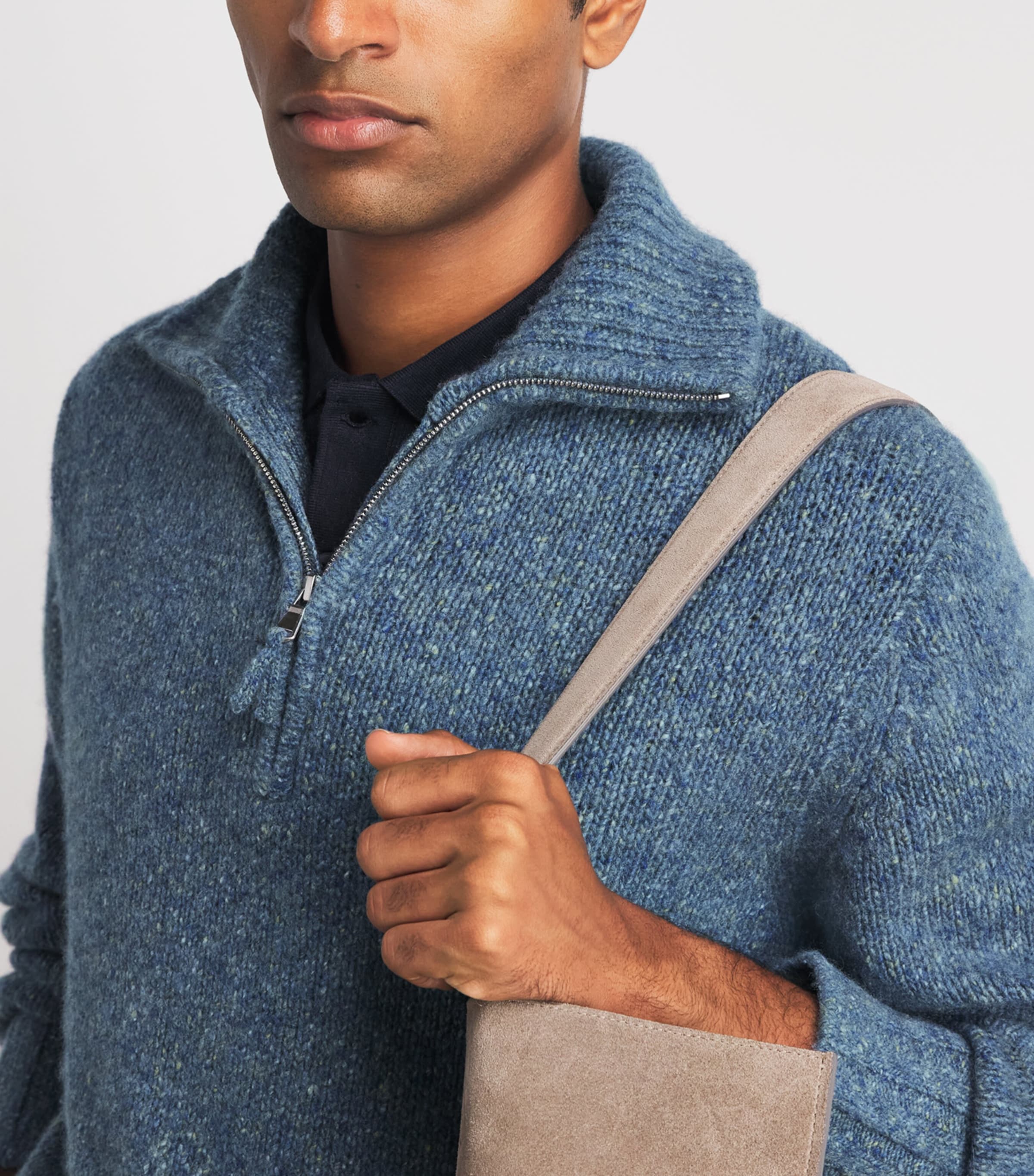 Allude Mens Cashmere Quarter-Zip Sweater Image 3
