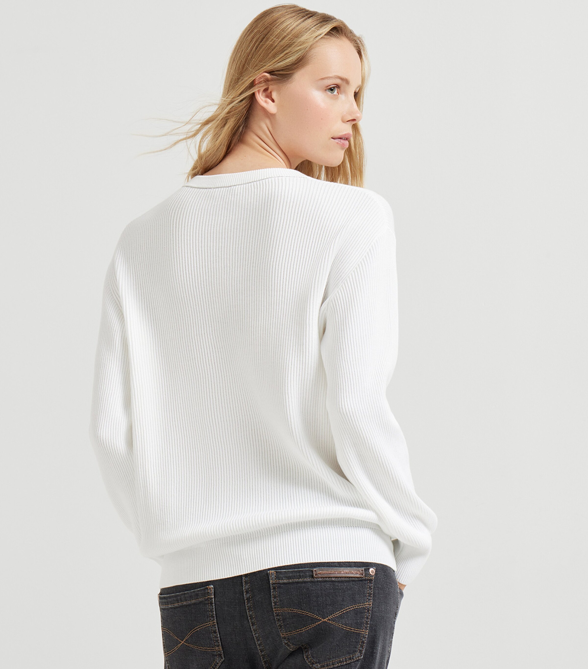 Brunello Cucinelli Womens Cotton Monili-Detail Sweater Image 3