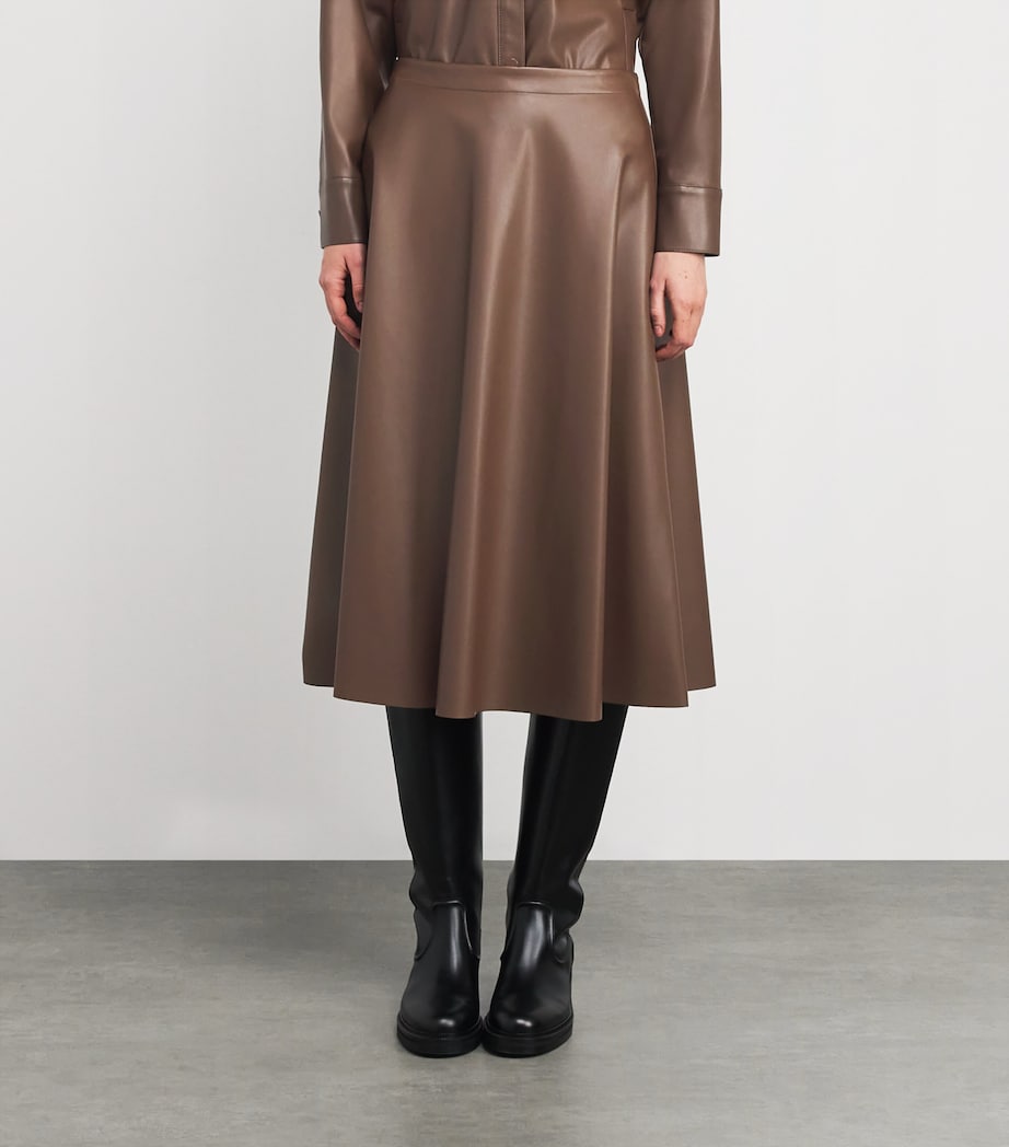 Faux Leather Midi Skirt BROWN Image 3