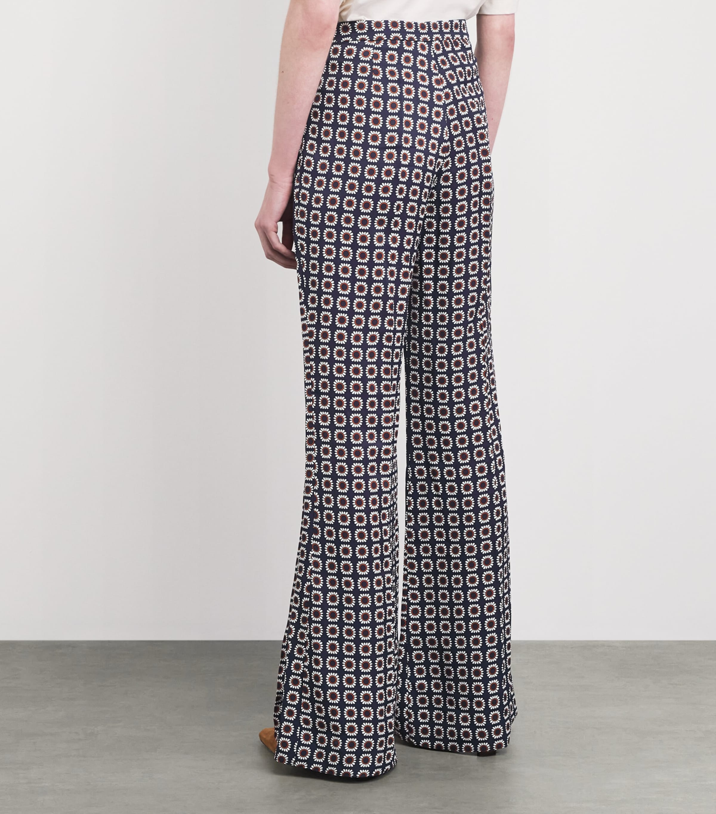 Sandro Paris Womens Floral Print Flared Trousers Deep Blue / Ocher Image 5