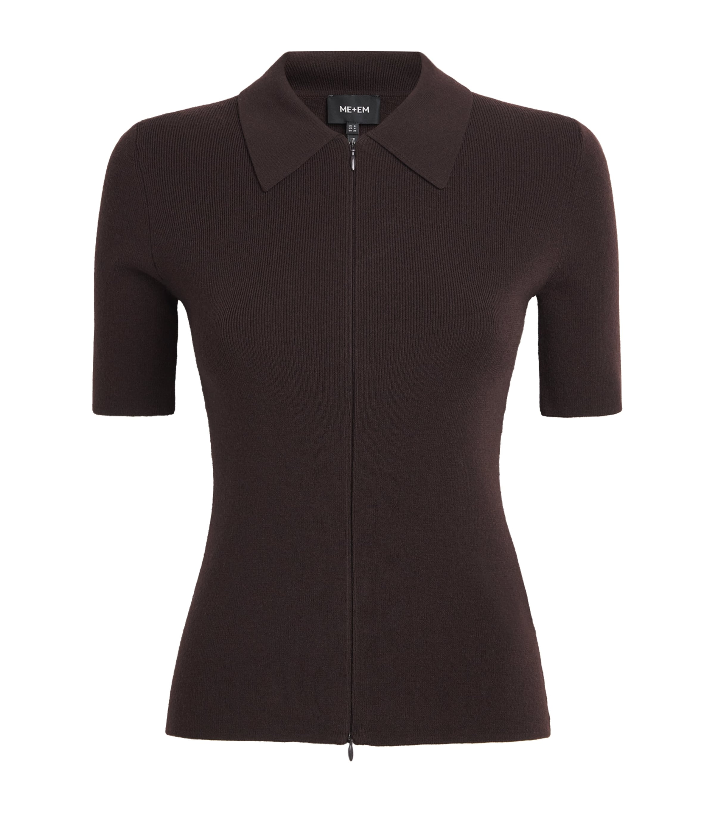 ME+EM Womens Wool-Blend Zip-Up T-Shirt Cocoa Brown Image 1