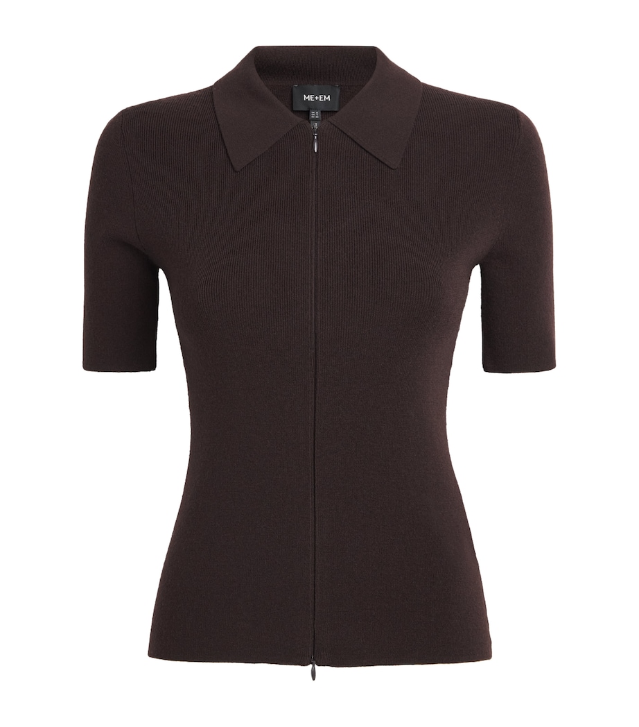 ME+EM Womens Wool-Blend Zip-Up T-Shirt Cocoa Brown Image 1