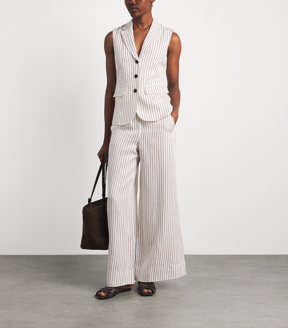 ME+EM Womens Stripe Wide-Leg Trousers Ivory/cinnamon Brown Image 2