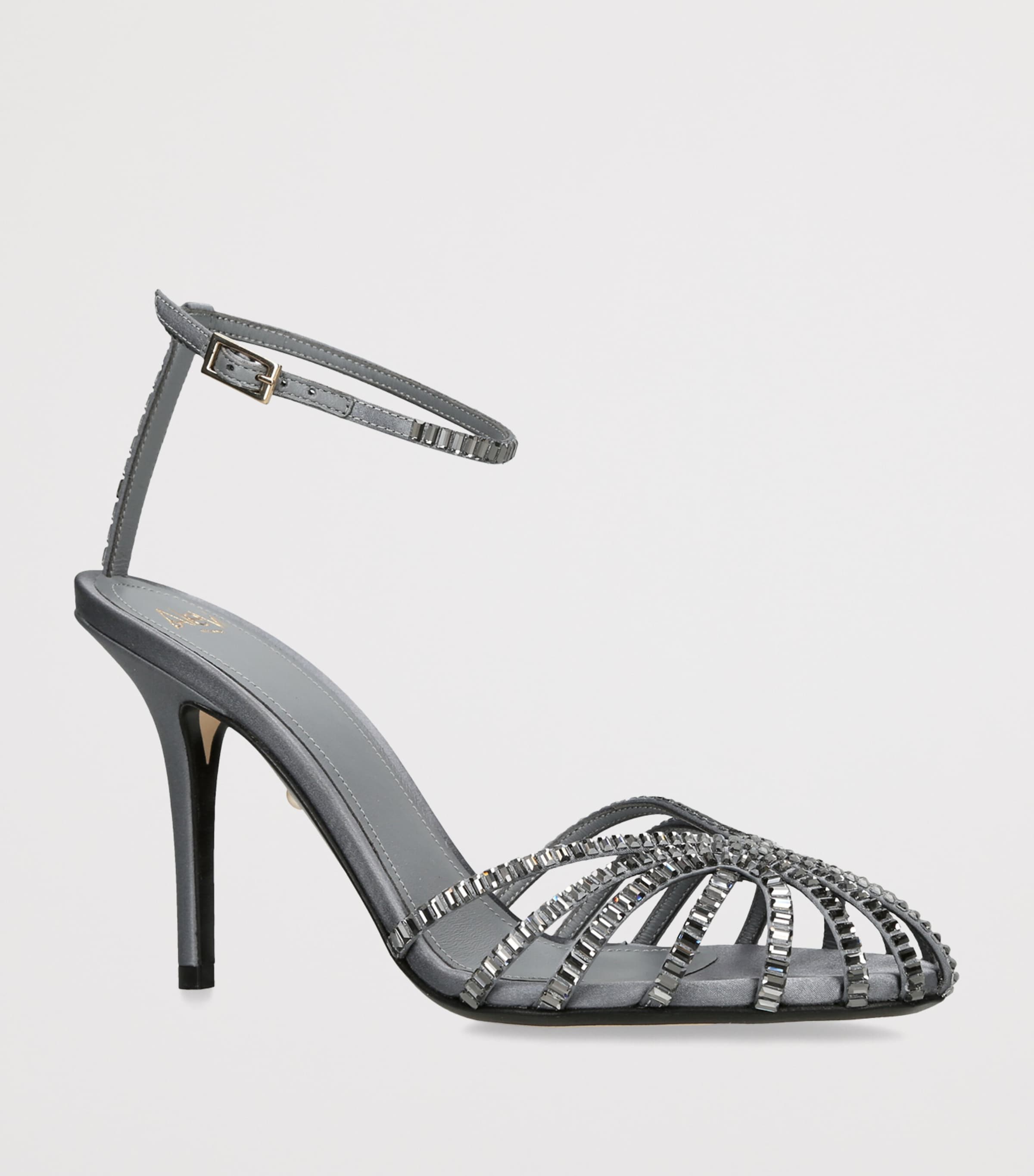 Alevì Satin Penelope Xtal Heeled Sandals 95 Grey Image 2