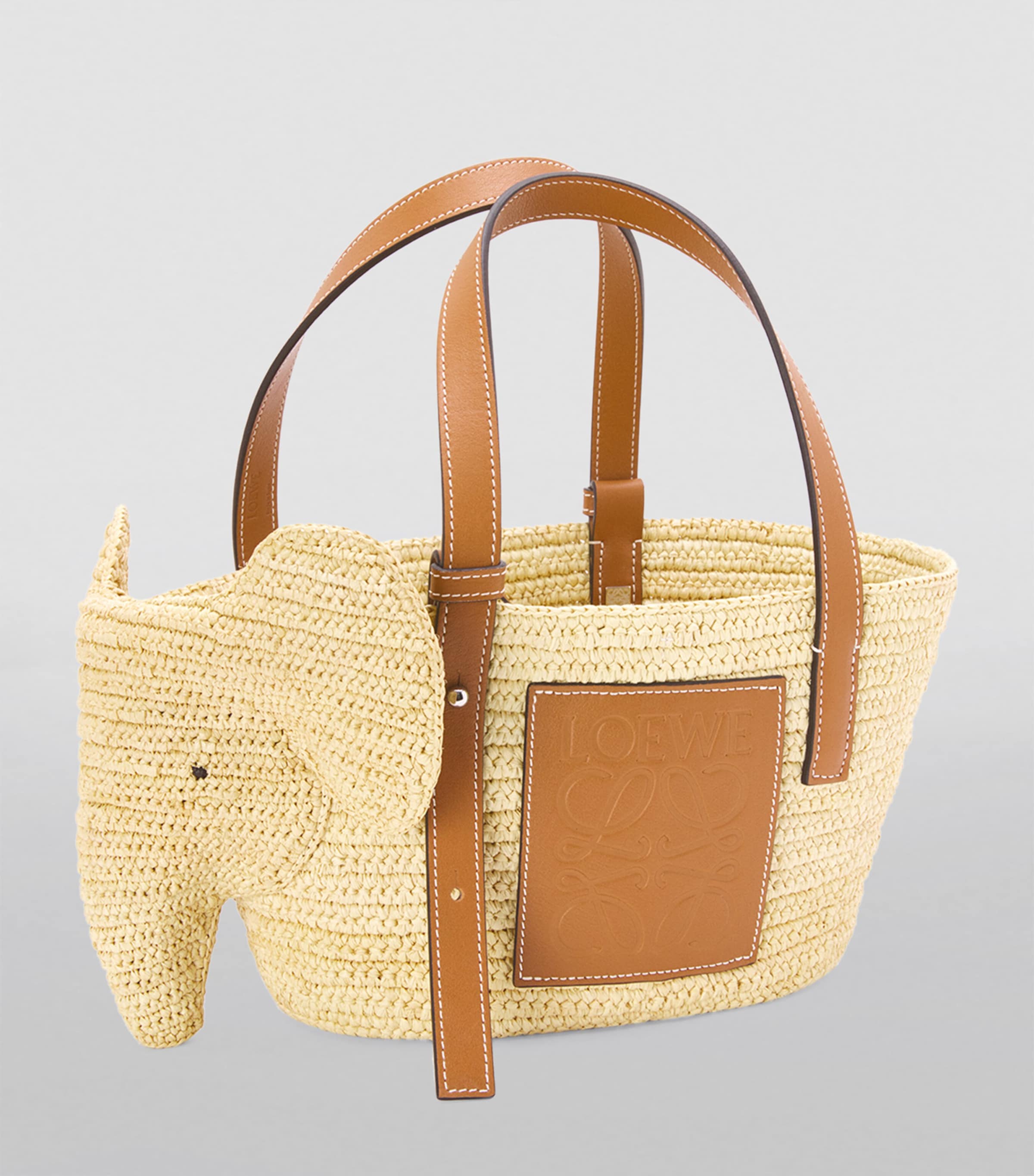 Small Woven Elephant Basket Tote Bag NATURAL/TAN Image 3