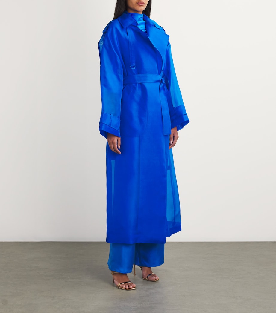 LAPOINTE Womens Silk Organza Trench Coat Electric Blue Image 3