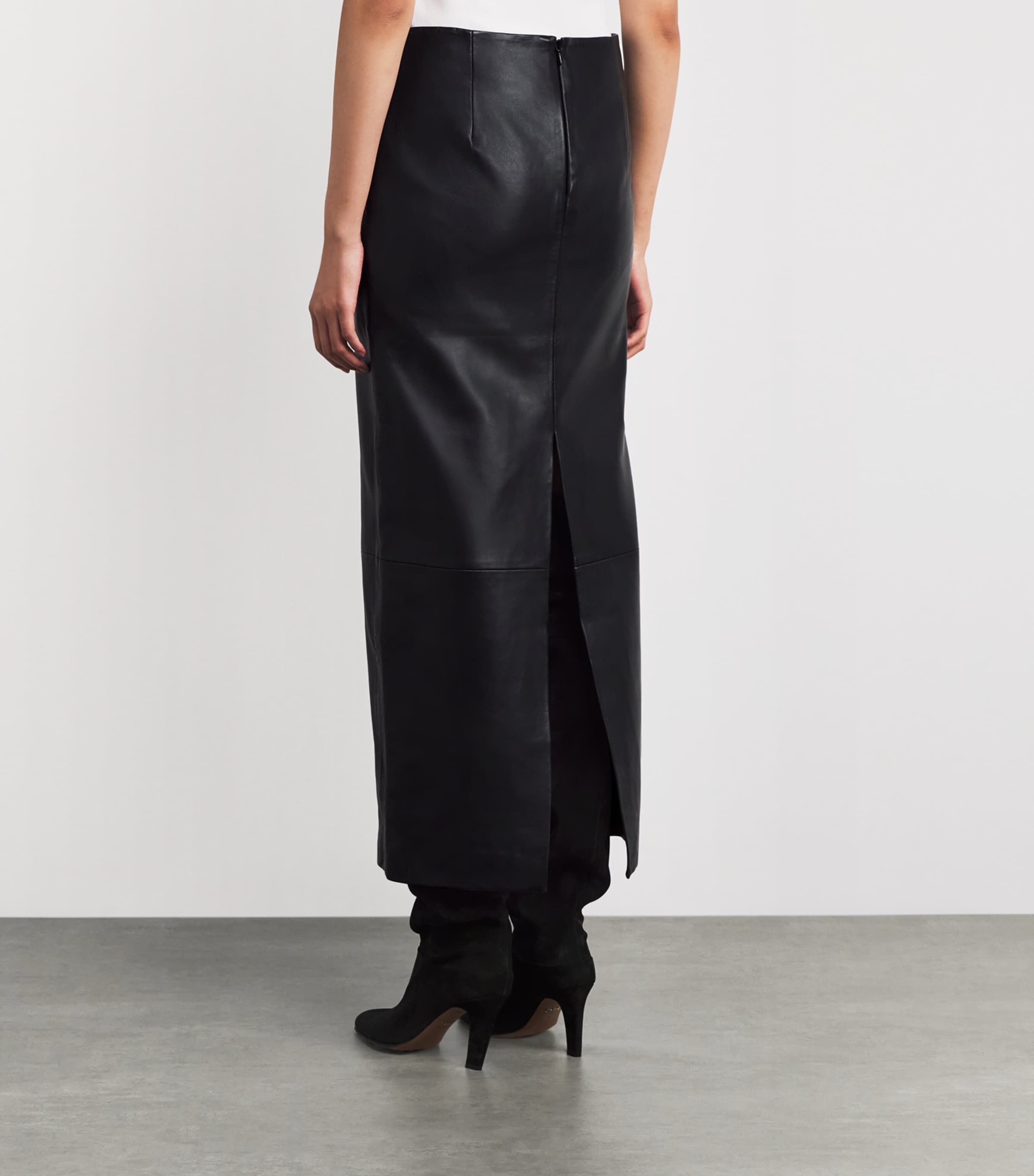 Column Leather Maxi Skirt BLACK Image 4