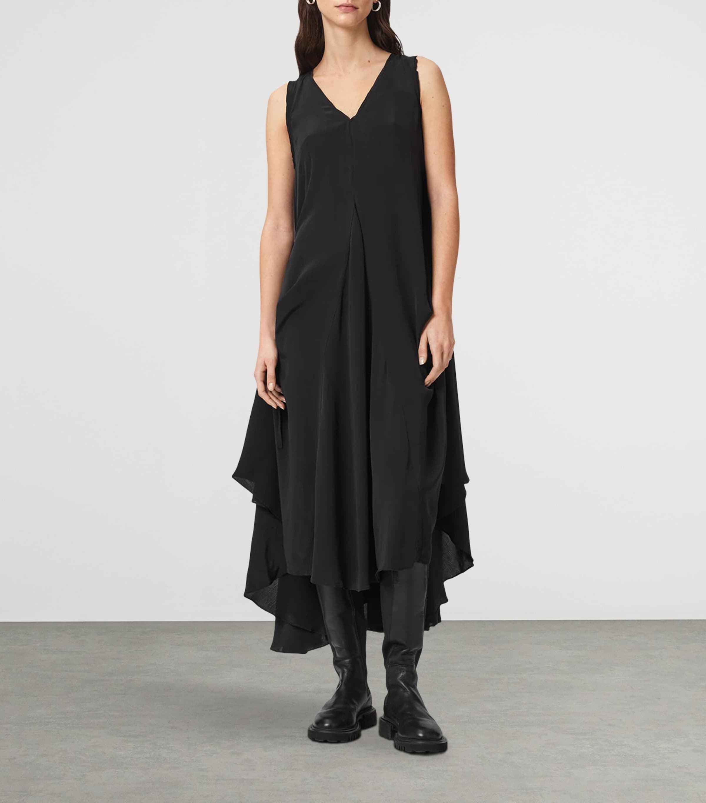AllSaints Womens Adjustable Sybil Midi Dress Black Image 3
