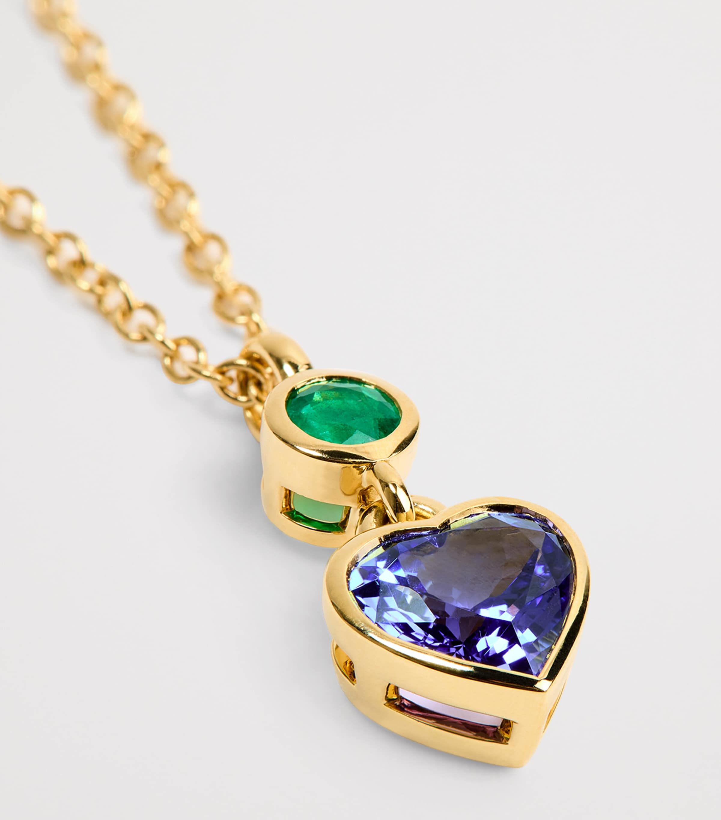 Yellow Gold, Emerald and Tanzanite Blue Heart Necklace YELLOW GOLD Image 5