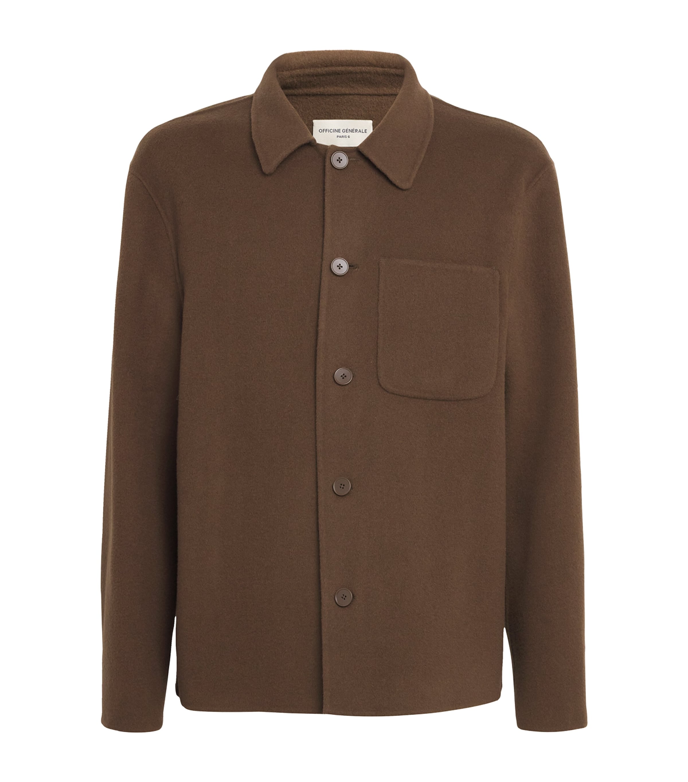 Officine Generale Wool Overshirt In Brown