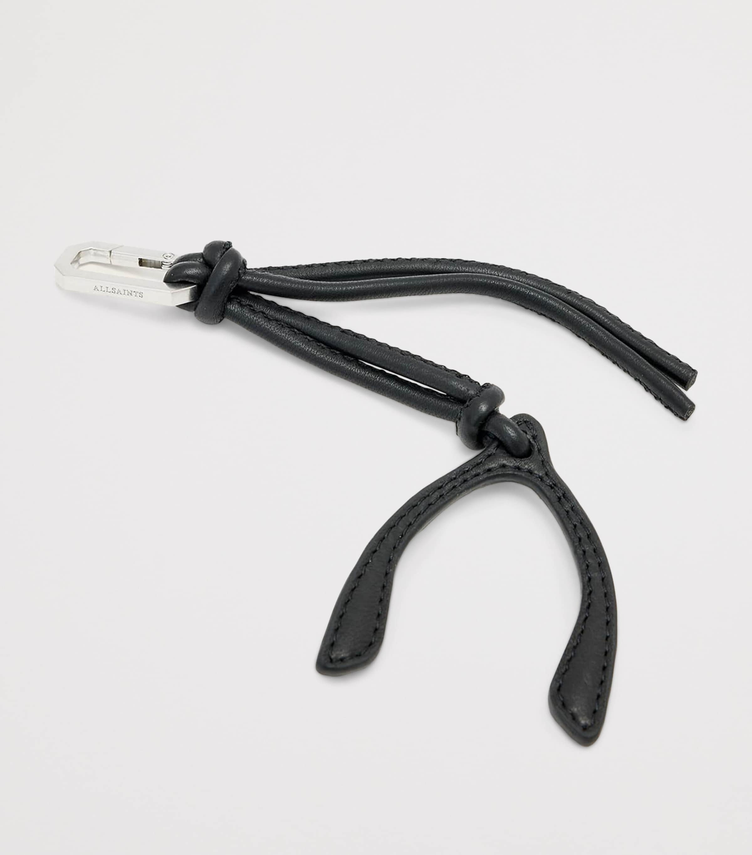 AllSaints Leather Wishbone Keyring Black Image 2