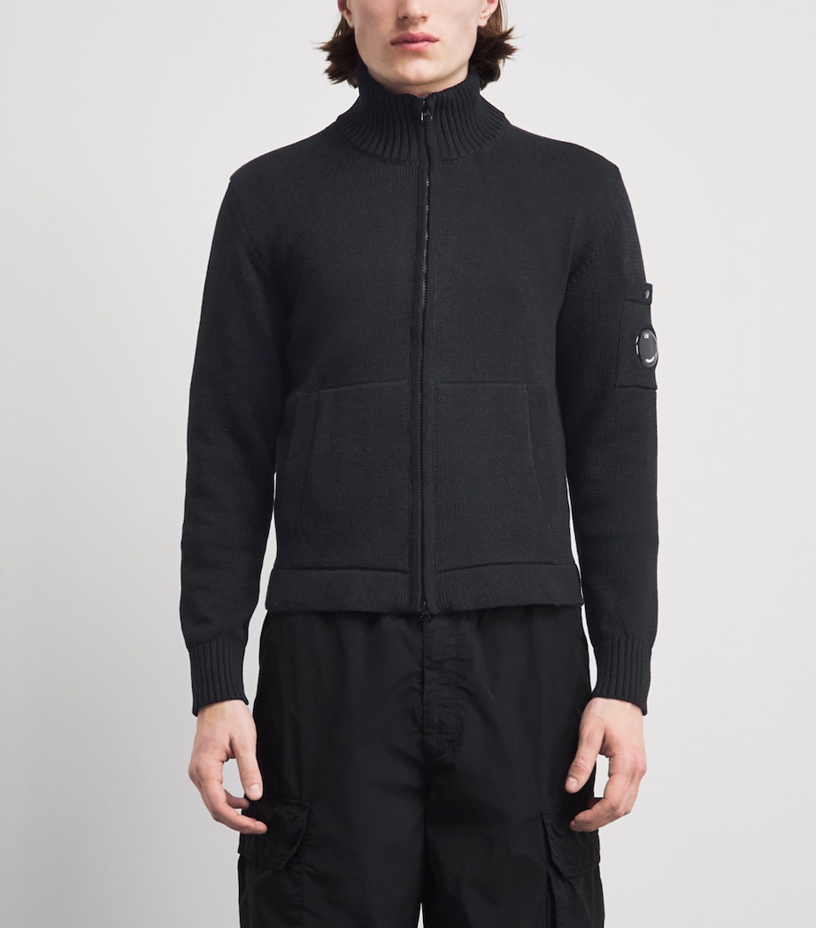C.P. Company Mens Cotton Zip-Up Cardigan Black Image 4