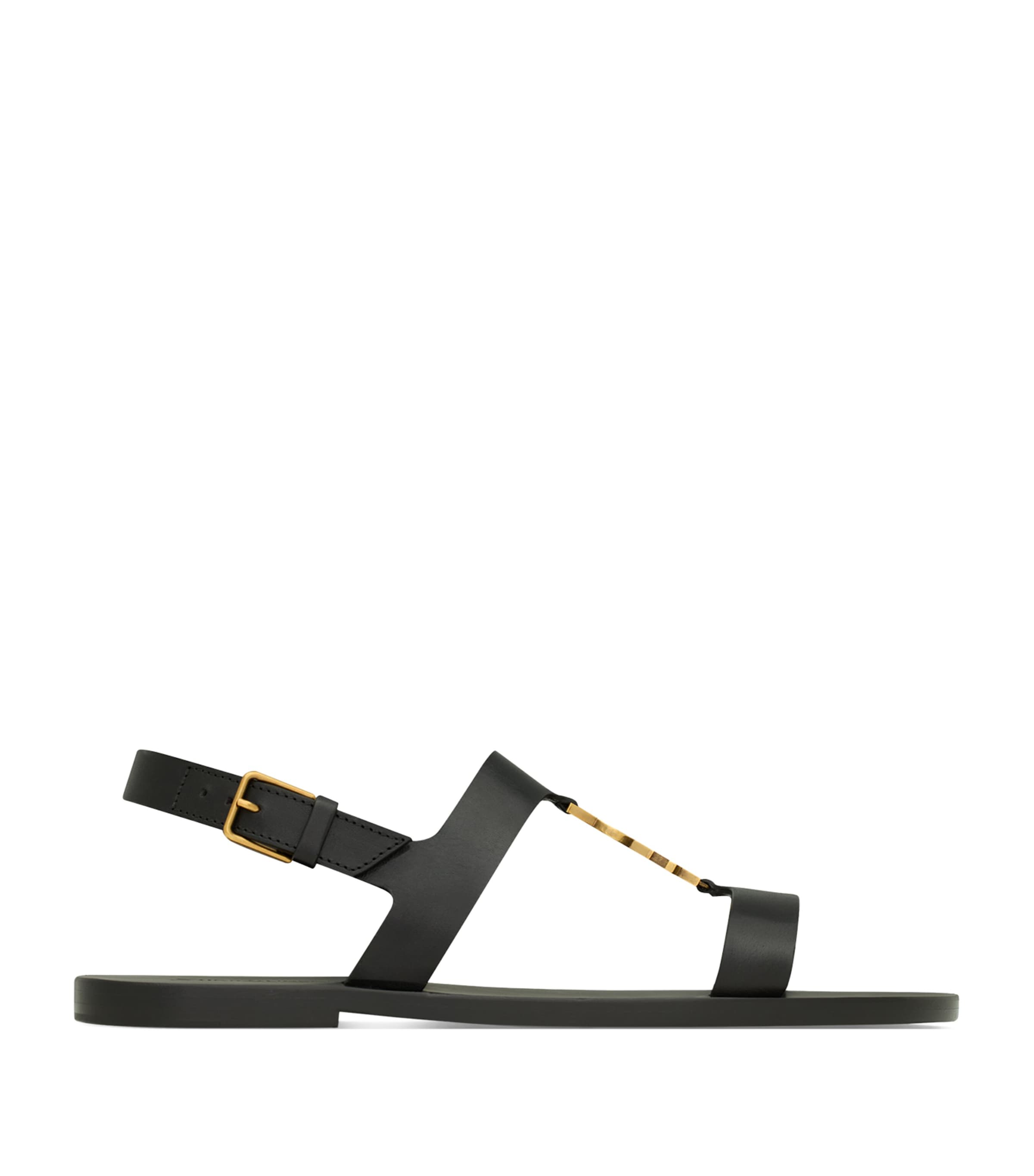 Saint Laurent Cassandre Sandals In Smooth Leather In Black