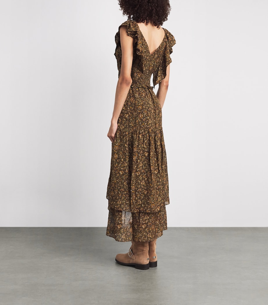PAIGE Womens Silk-Blend Ruffle Floral Midi Dress Hickory Multi Image 4