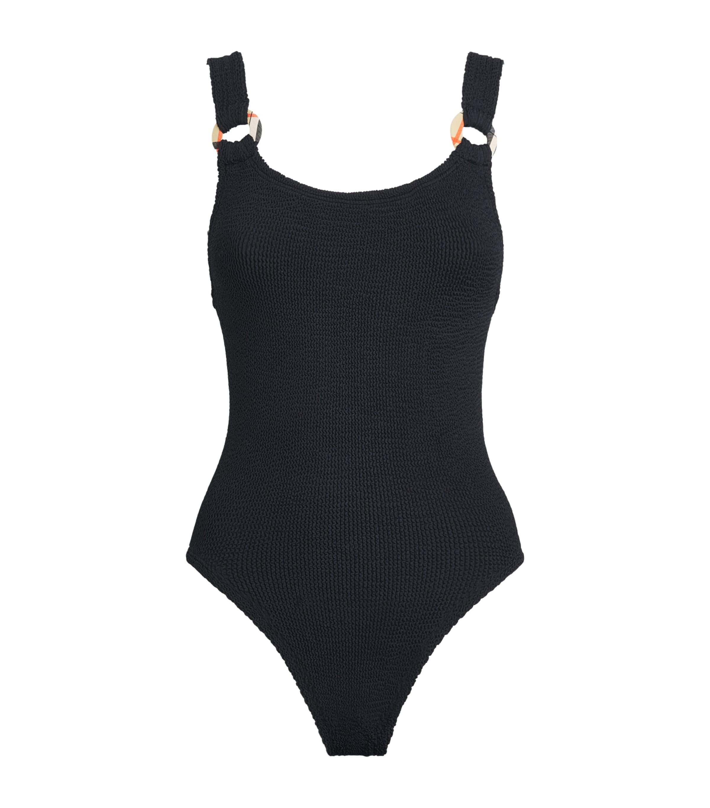 Burberry x Hunza G Womens x Burberry Check-Trim Domino Swimsuit Black Image 1