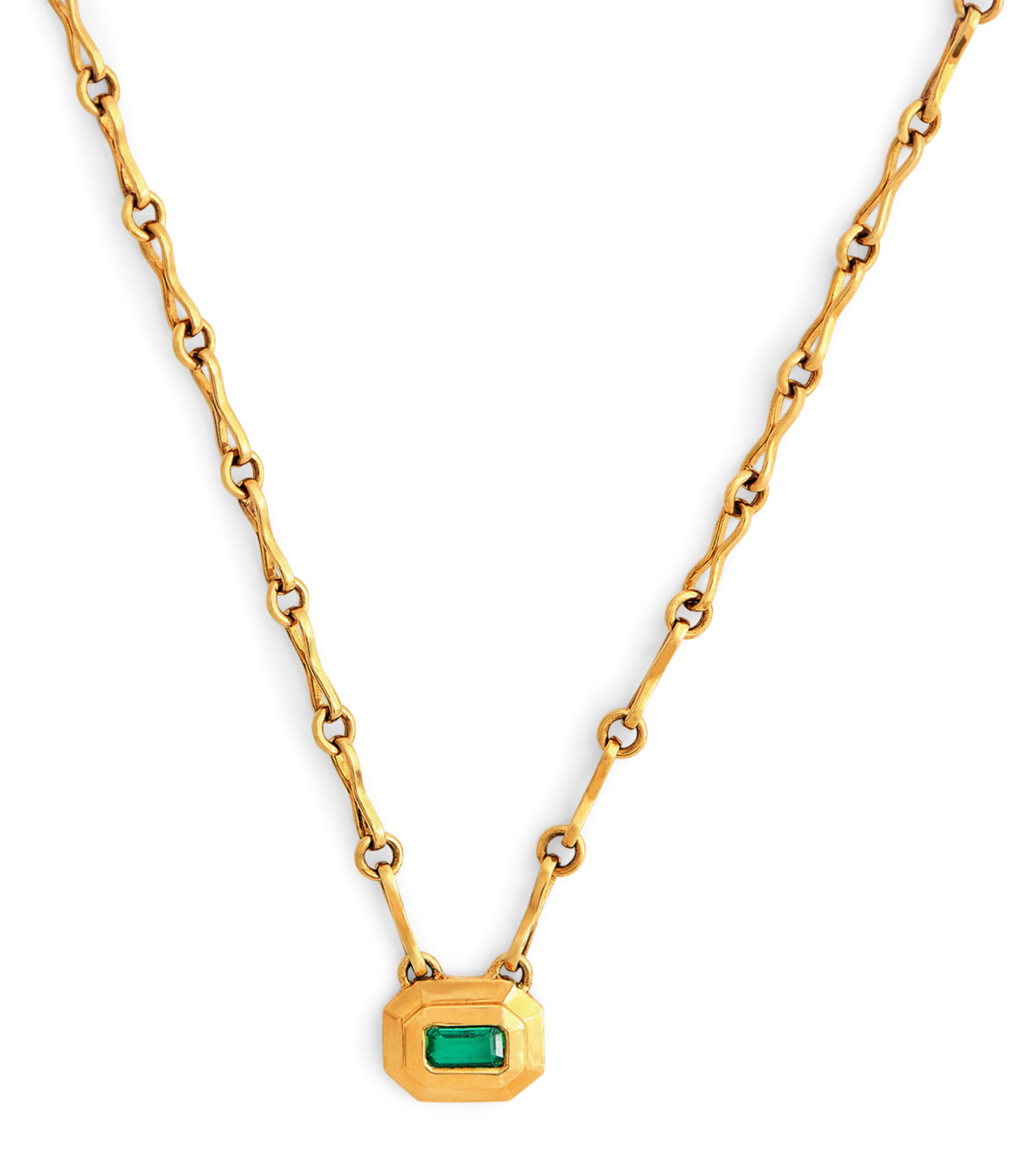 Azlee Yellow Gold And Emerald Staircase Necklace In Gold