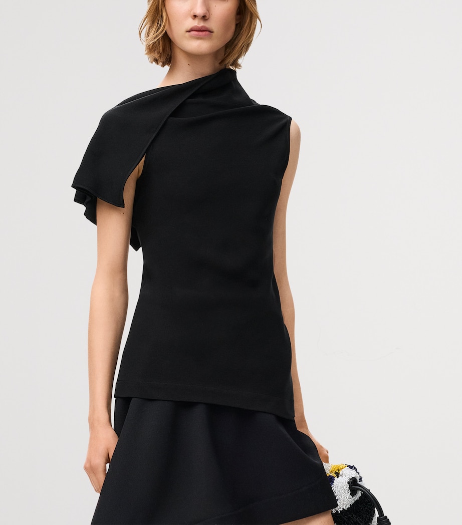 LOEWE Womens Asymmetric Draped Top Black Image 3