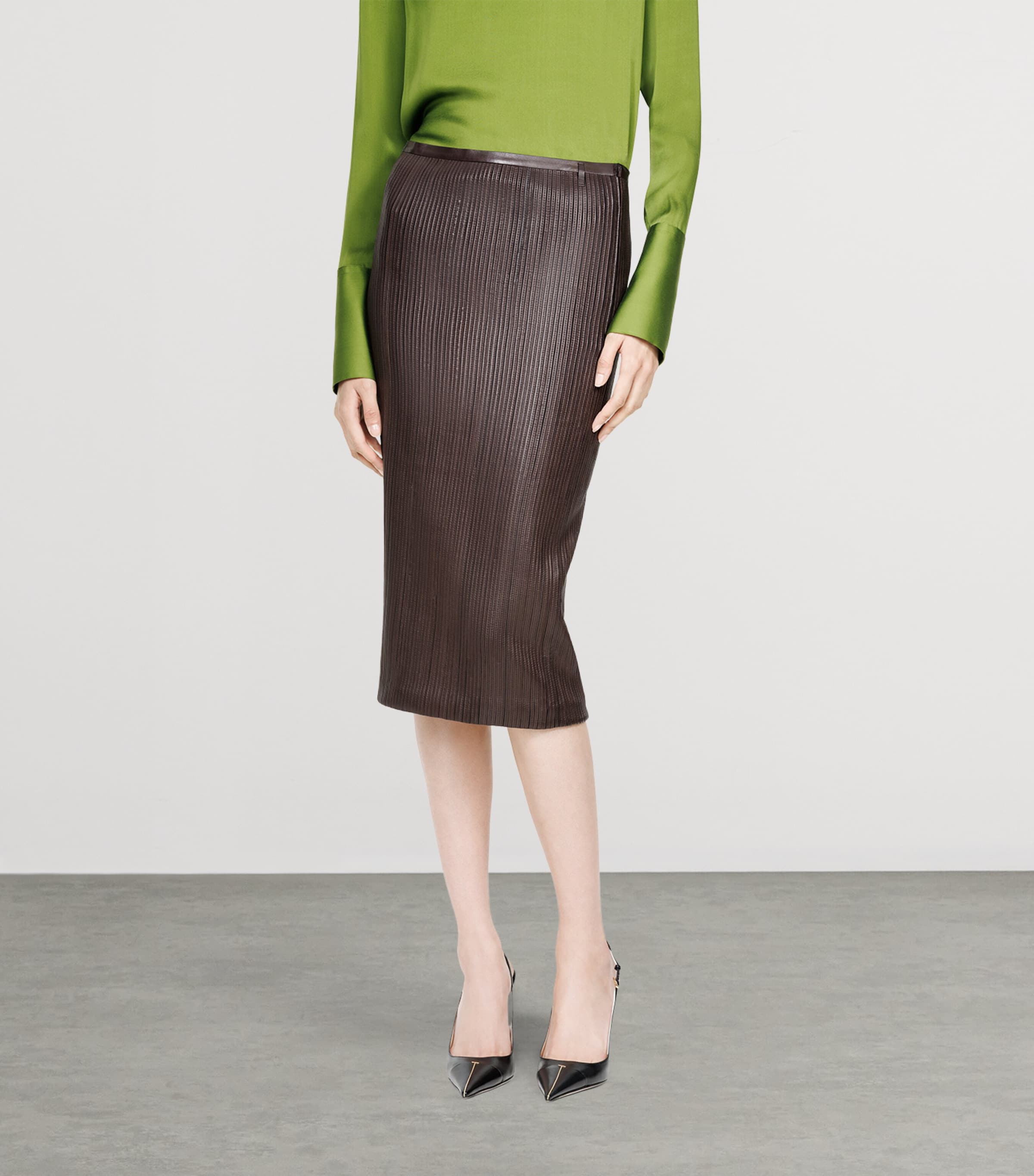 TOM FORD Womens Leather Midi Skirt Eek Image 3
