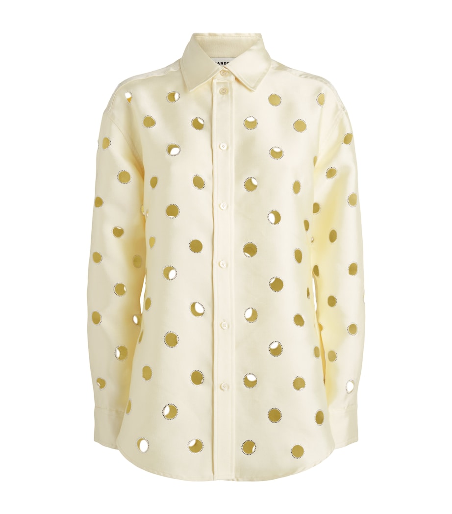 Sandro Paris Womens Openwork Rhinestone Shirt Vanilla Image 1
