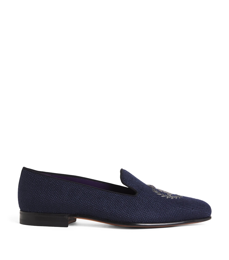 Velvet Crest-Embellished Slippers NAVY Image 1