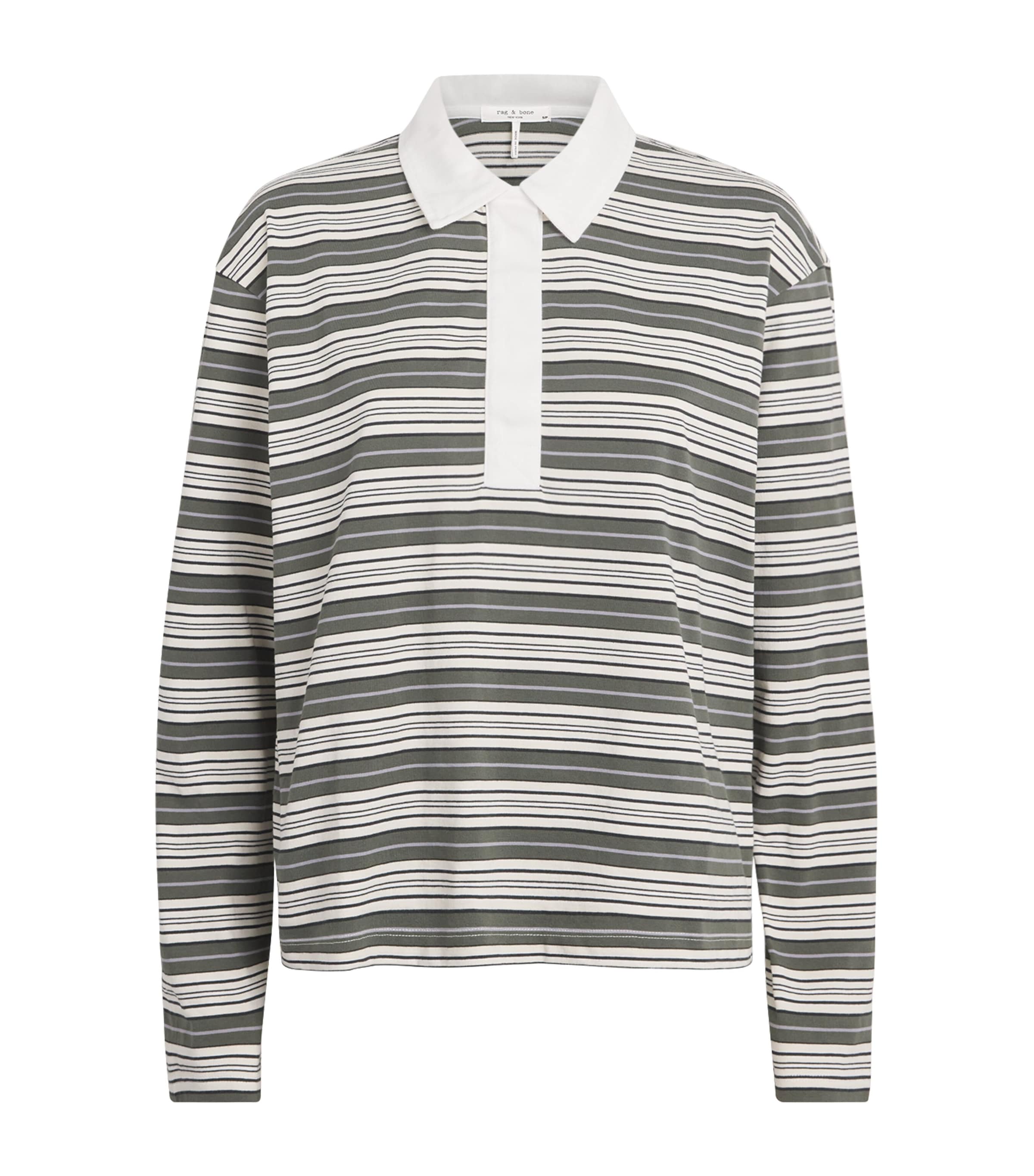 Rag & Bone Womens Cotton Stripe Kelly Rugby Polo Shirt Greenmult Image 1