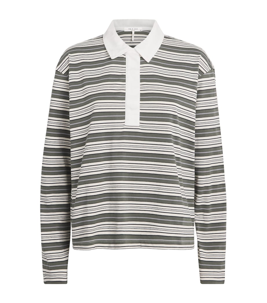 Rag & Bone Womens Cotton Stripe Kelly Rugby Polo Shirt Greenmult Image 1