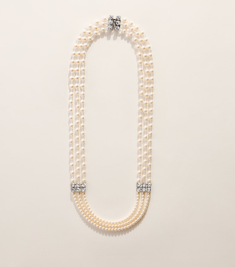 Alessandra Rich Faux Pearl Layered Necklace Cry Silver
