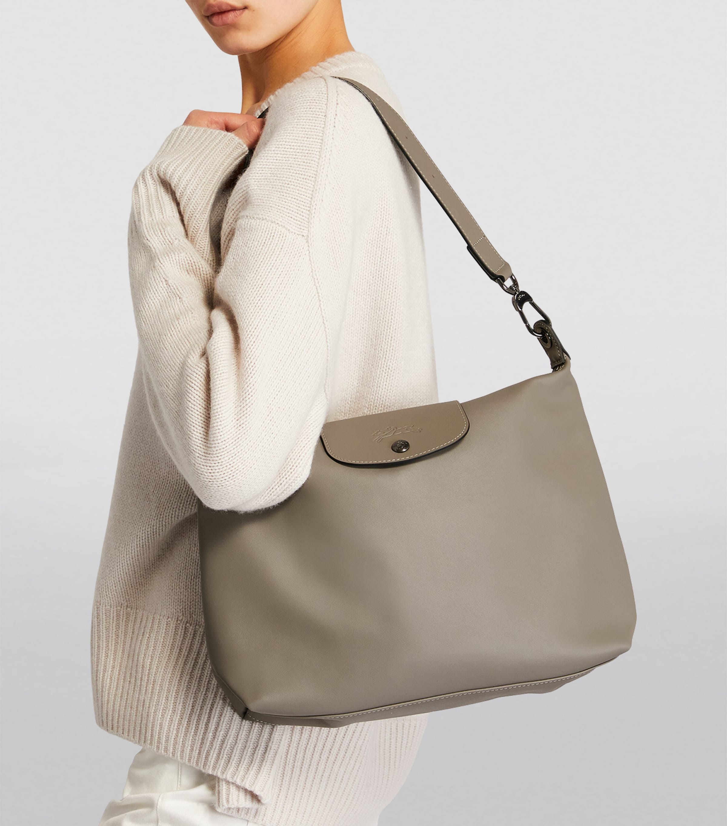 Pliage Neo Longchamp Hobo Sling Bag Longchamp Grey Medium Leather