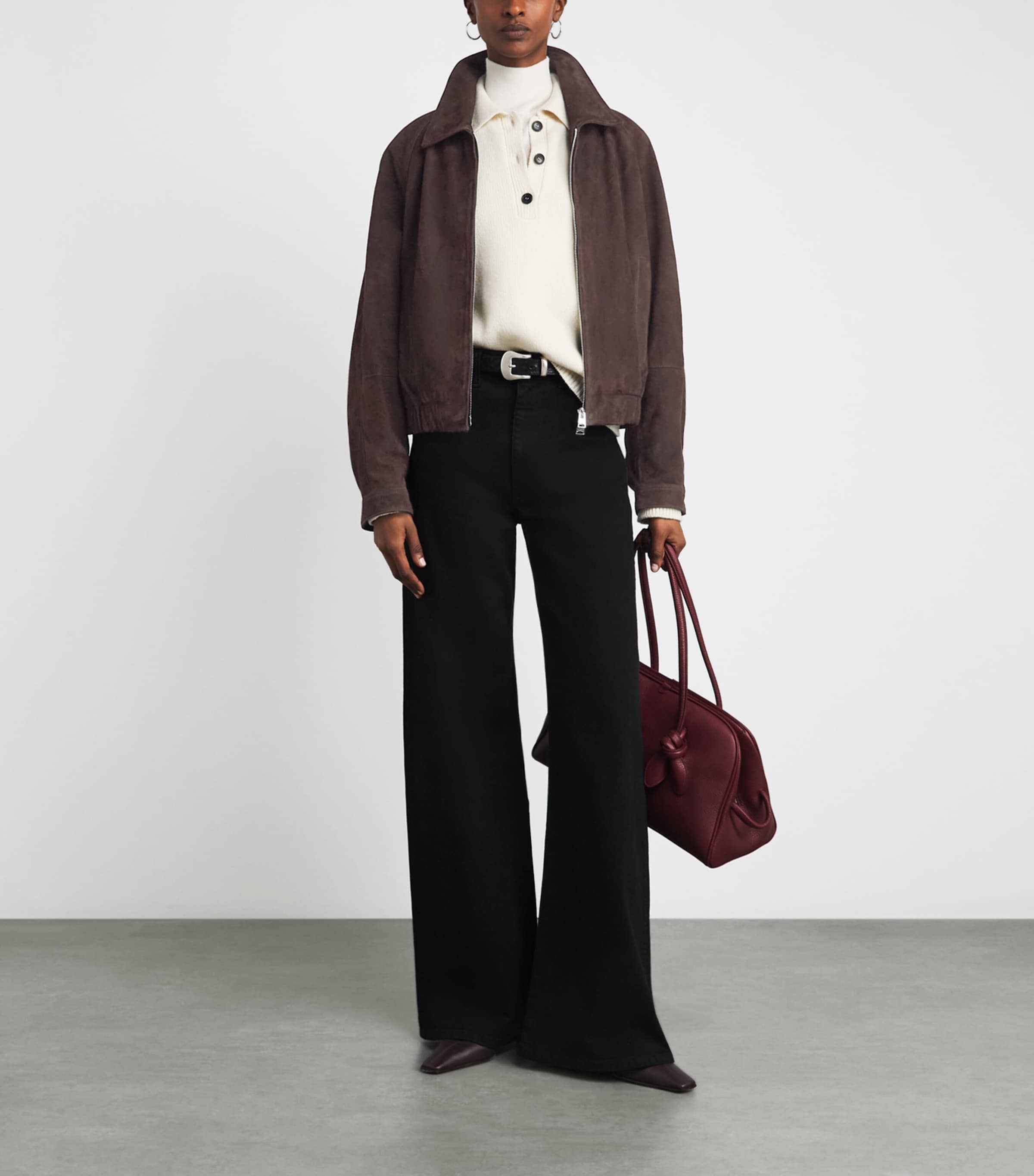 CHAROUX Womens Suede Mimi Cropped Jacket Choc Brown Image 2