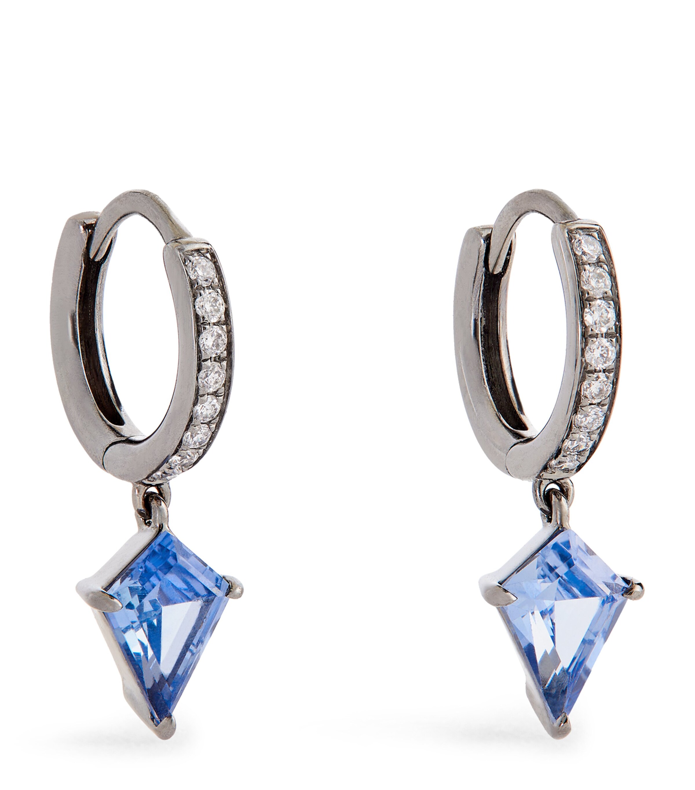 Eva Fehren Blackened White Gold, Diamond and Sapphire Ezzat Geo Hoop Earrings White Gold Image 1
