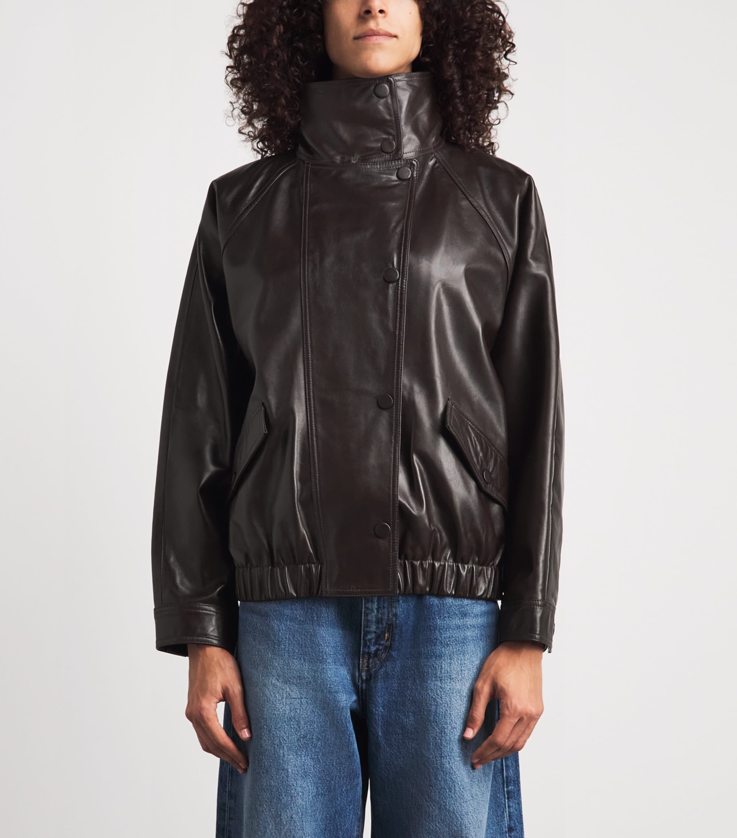 Sandro Paris Womens Oversized Leather Jacket Brown Image 4