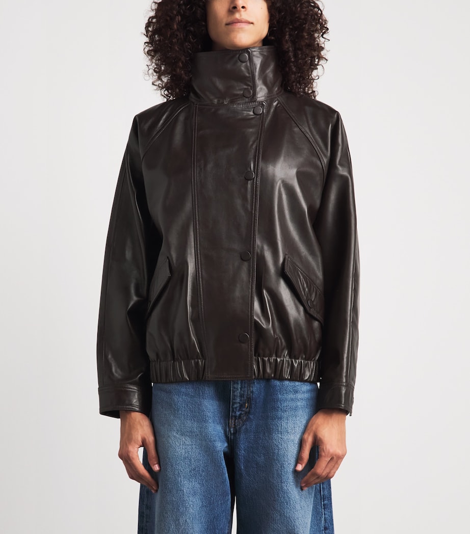 Sandro Paris Womens Oversized Leather Jacket Brown Image 4