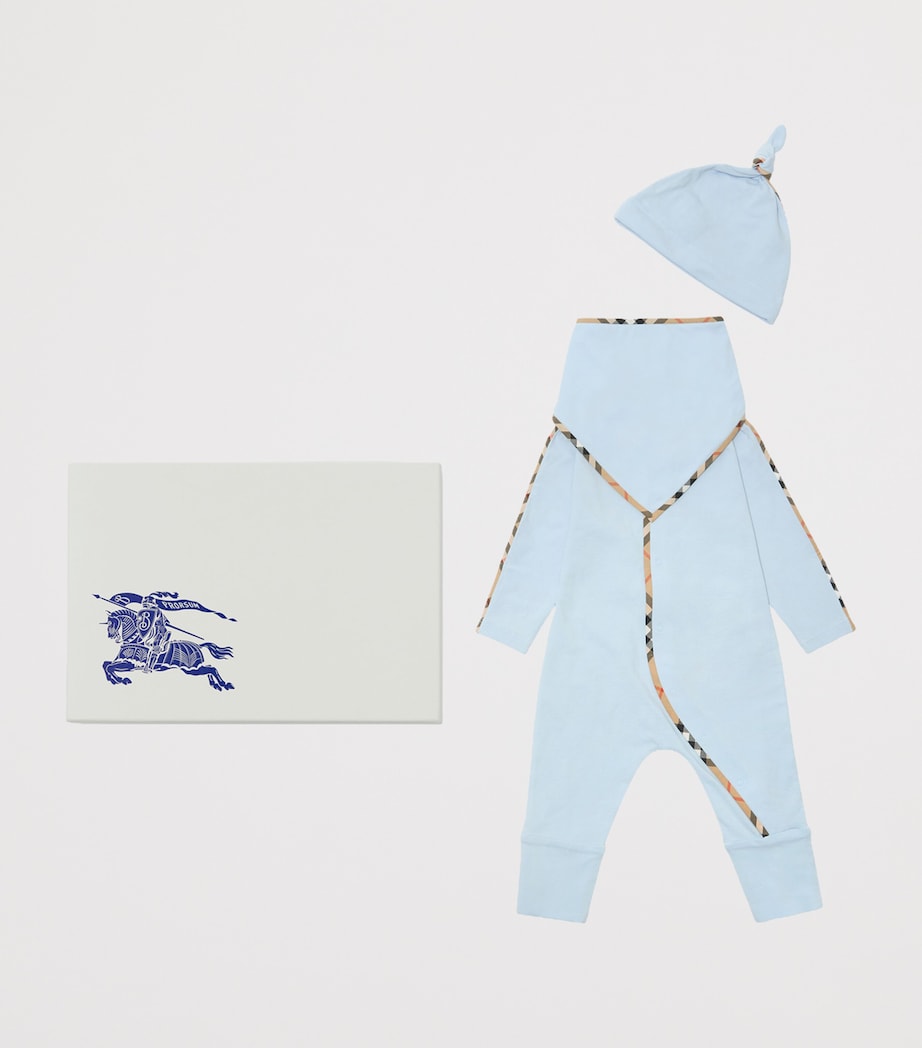 Cotton-Blend All-In-One, Bib and Hat Set (1-18 Months) ICE BLUE Image 7