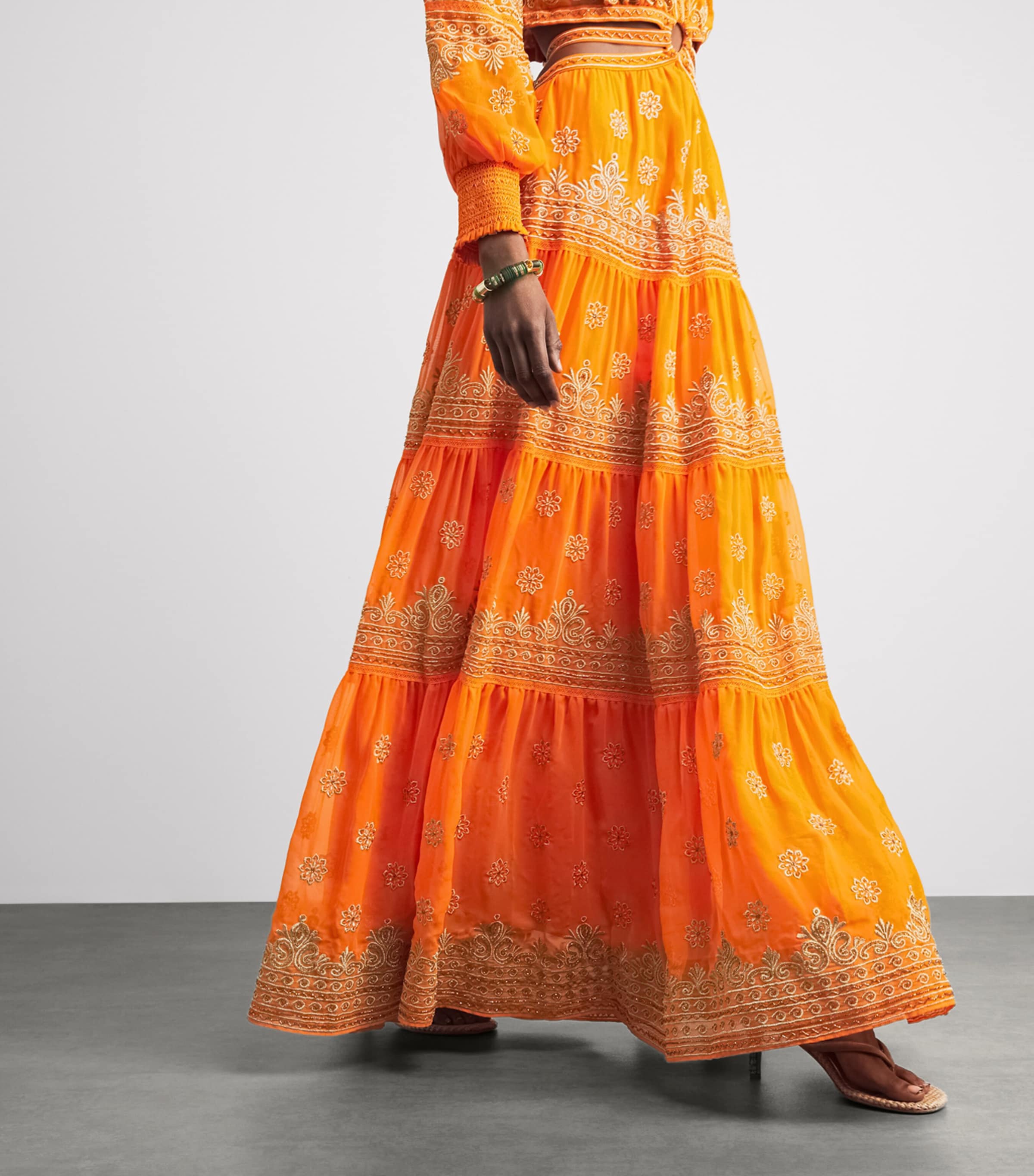 Alice+Olivia Womens Embellished Ruffled Patricia Maxi Dress Orange Peel Image 3