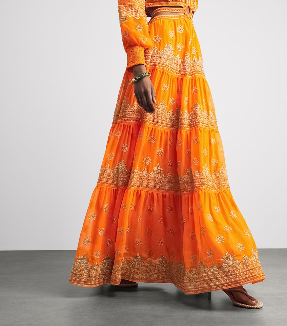 Alice+Olivia Womens Embellished Ruffled Patricia Maxi Dress Orange Peel Image 3