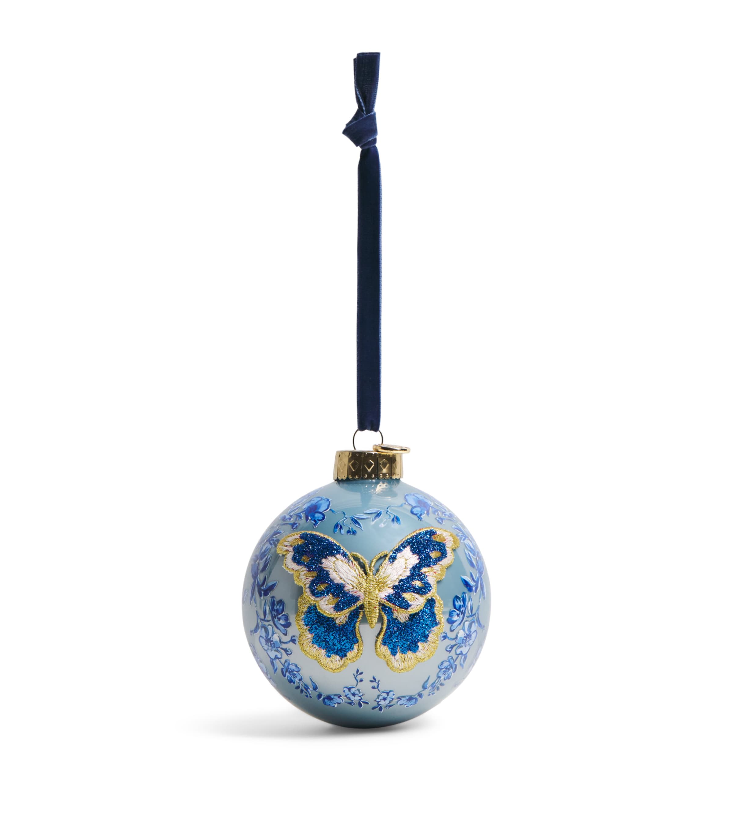 Harrods Toile Butterfly-Embellished Bauble Blue Image 1