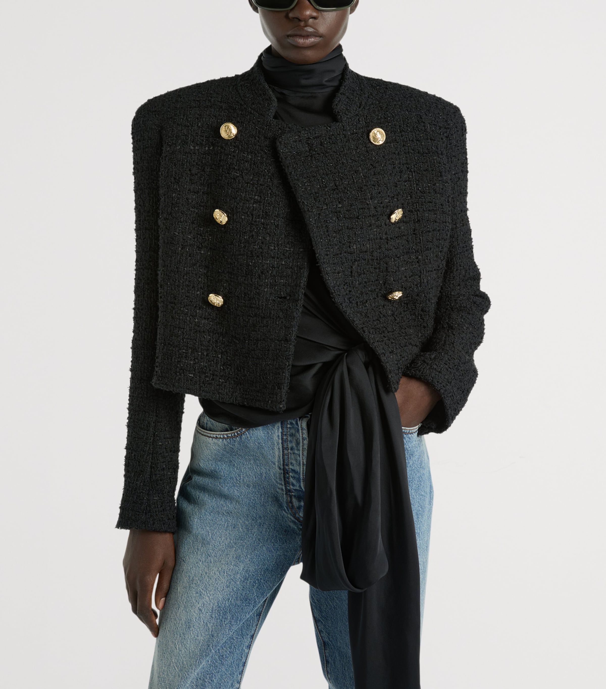Balmain Womens Tweed Officer Jacket Noir Image 3
