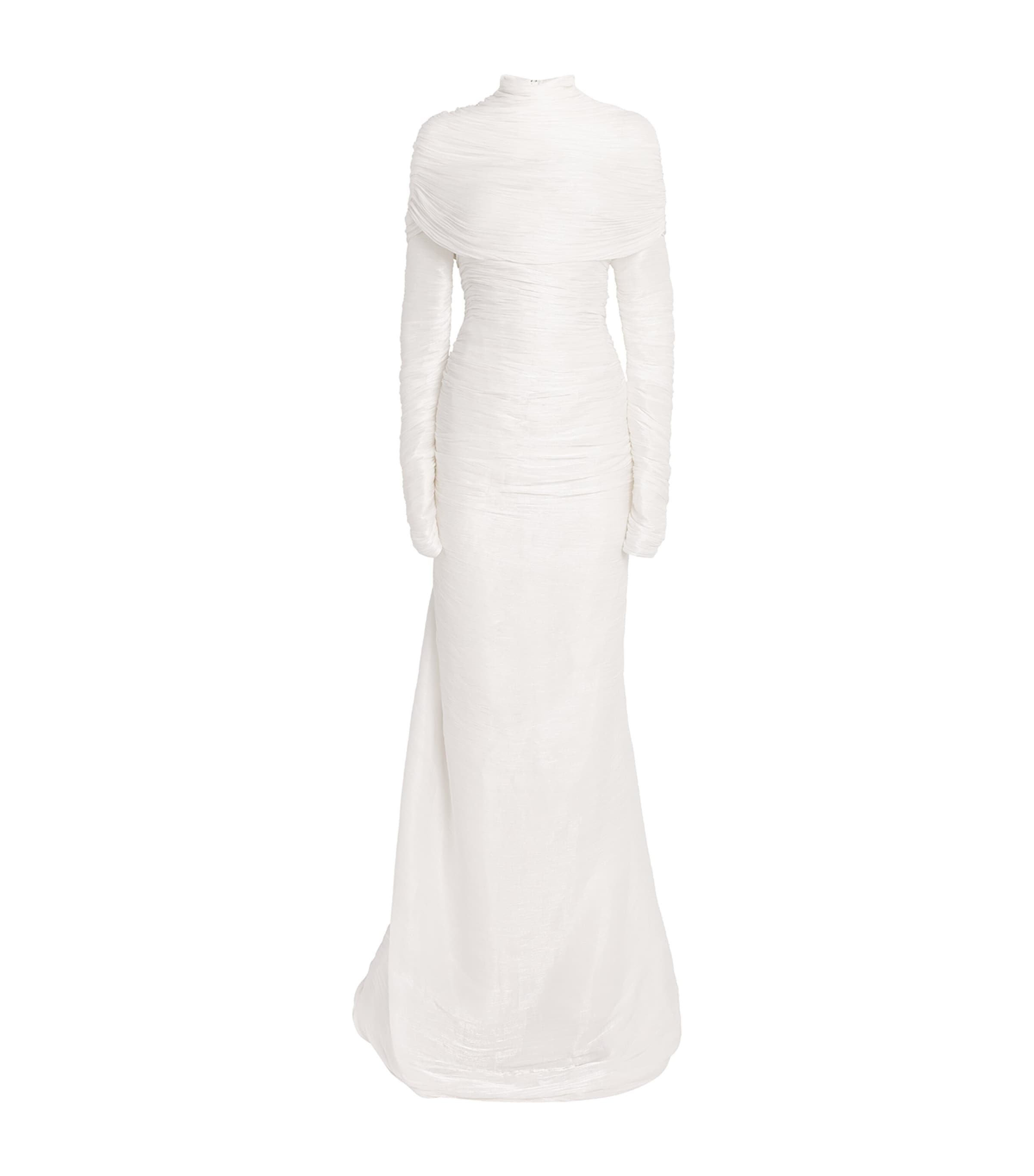 Marmar Halim Pleated High-neck Gown In White