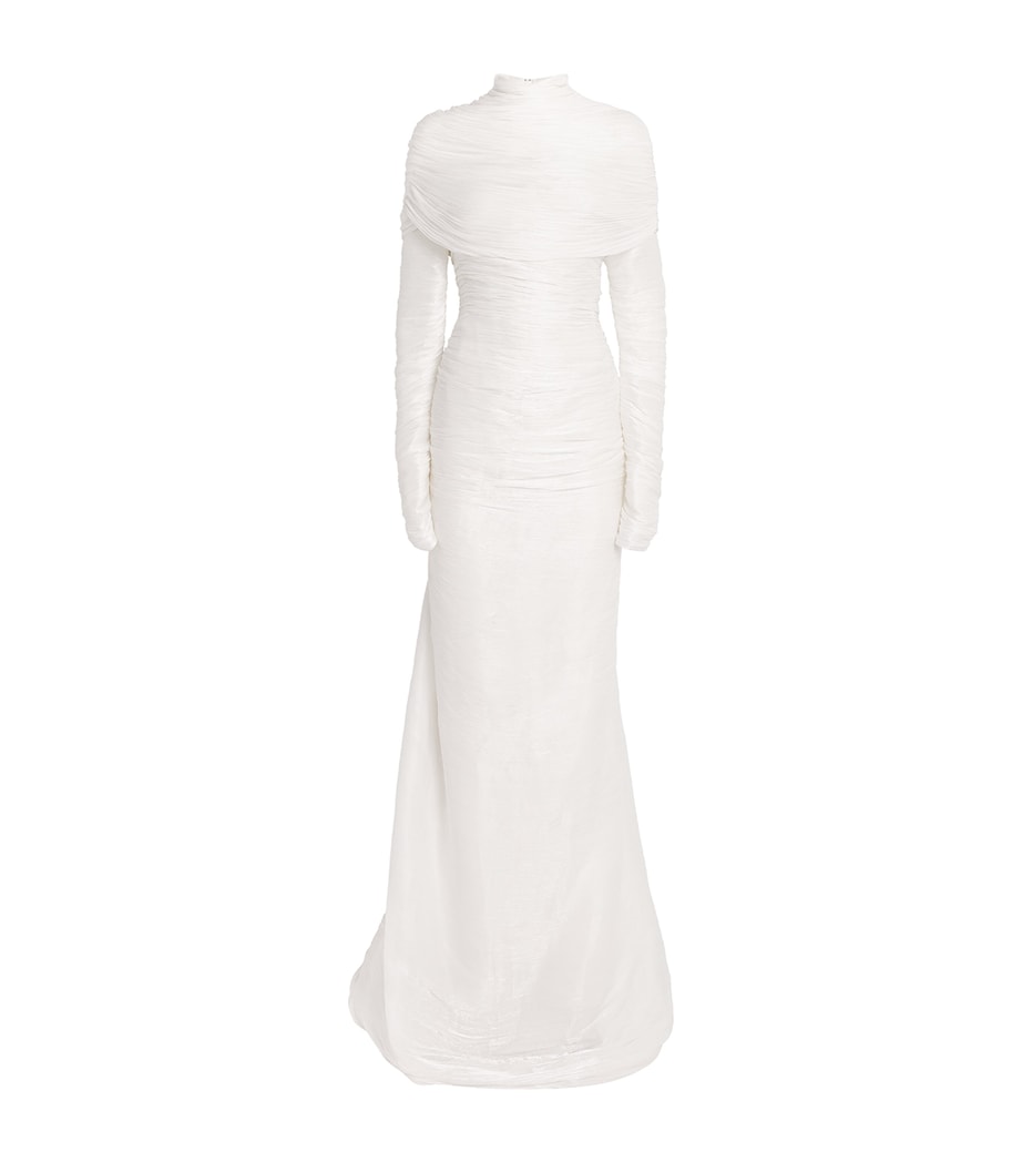 Pleated High-Neck Gown OFF-WHITE Image 1
