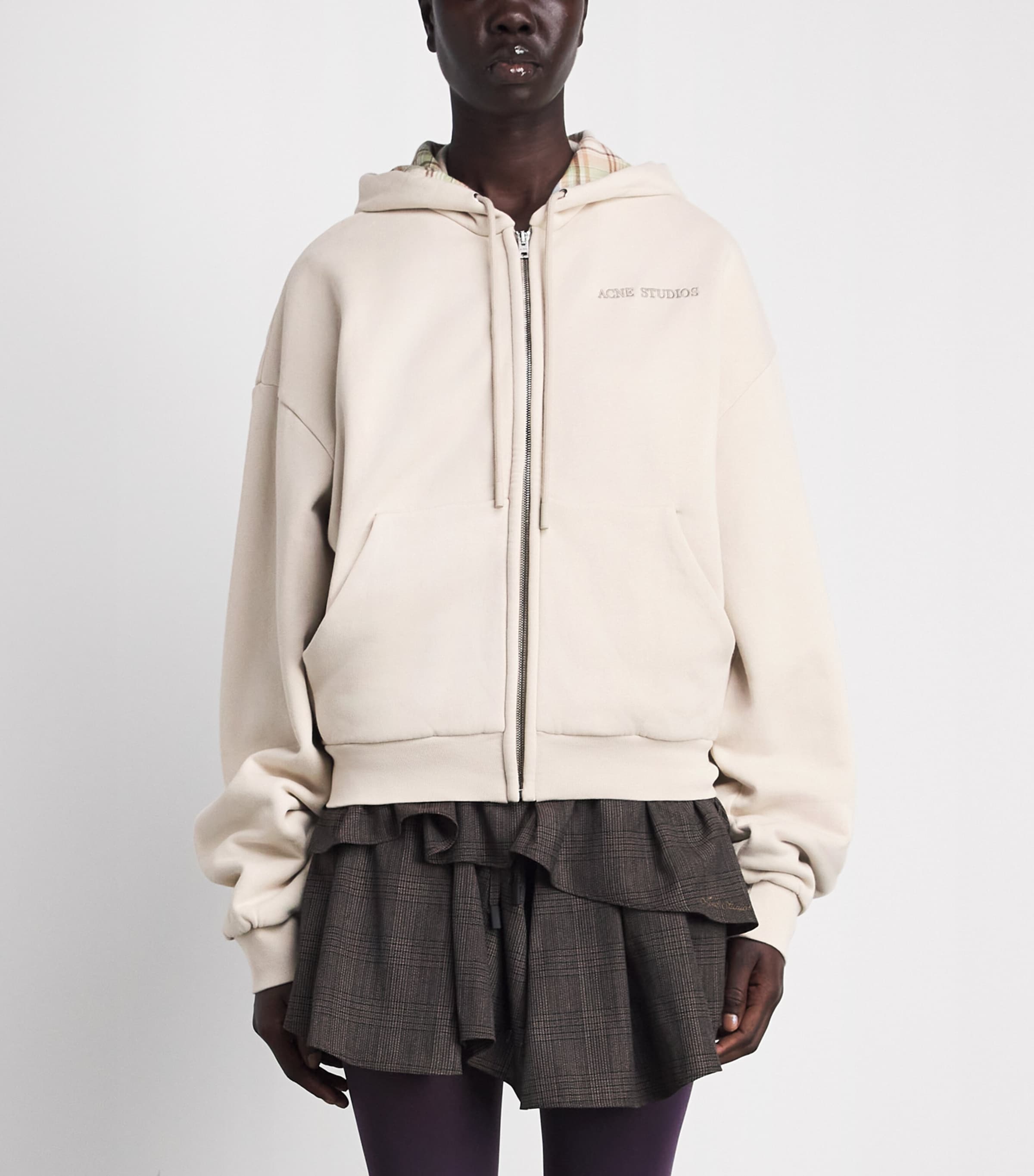 Acne Studios Womens Cotton Logo Hoodie Pebble Beige Image 4